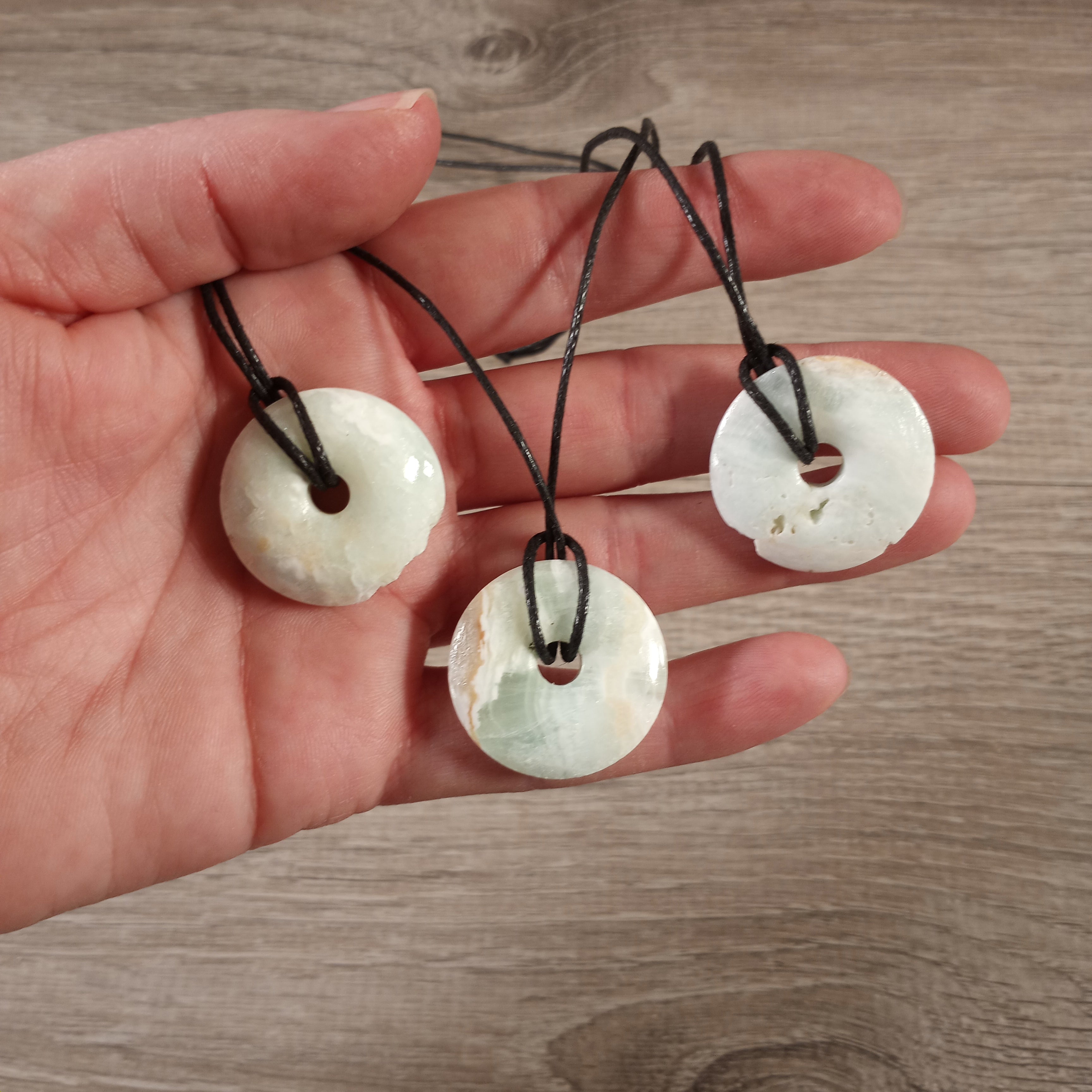 Blue calcite handmade gemstone donut necklace wholesale jewelry display