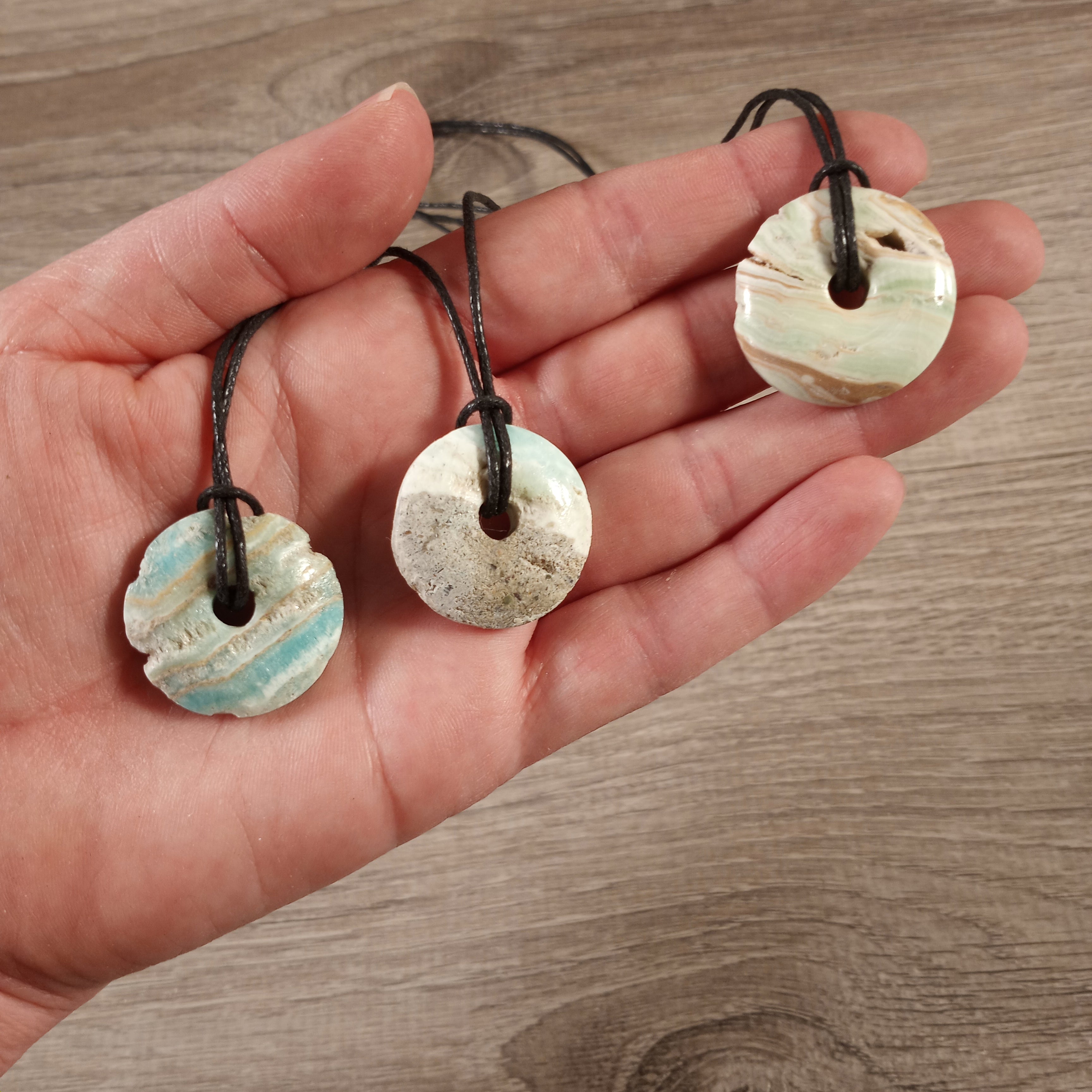 Blue Aragonite gemstone donut pendant necklace for gift retailers