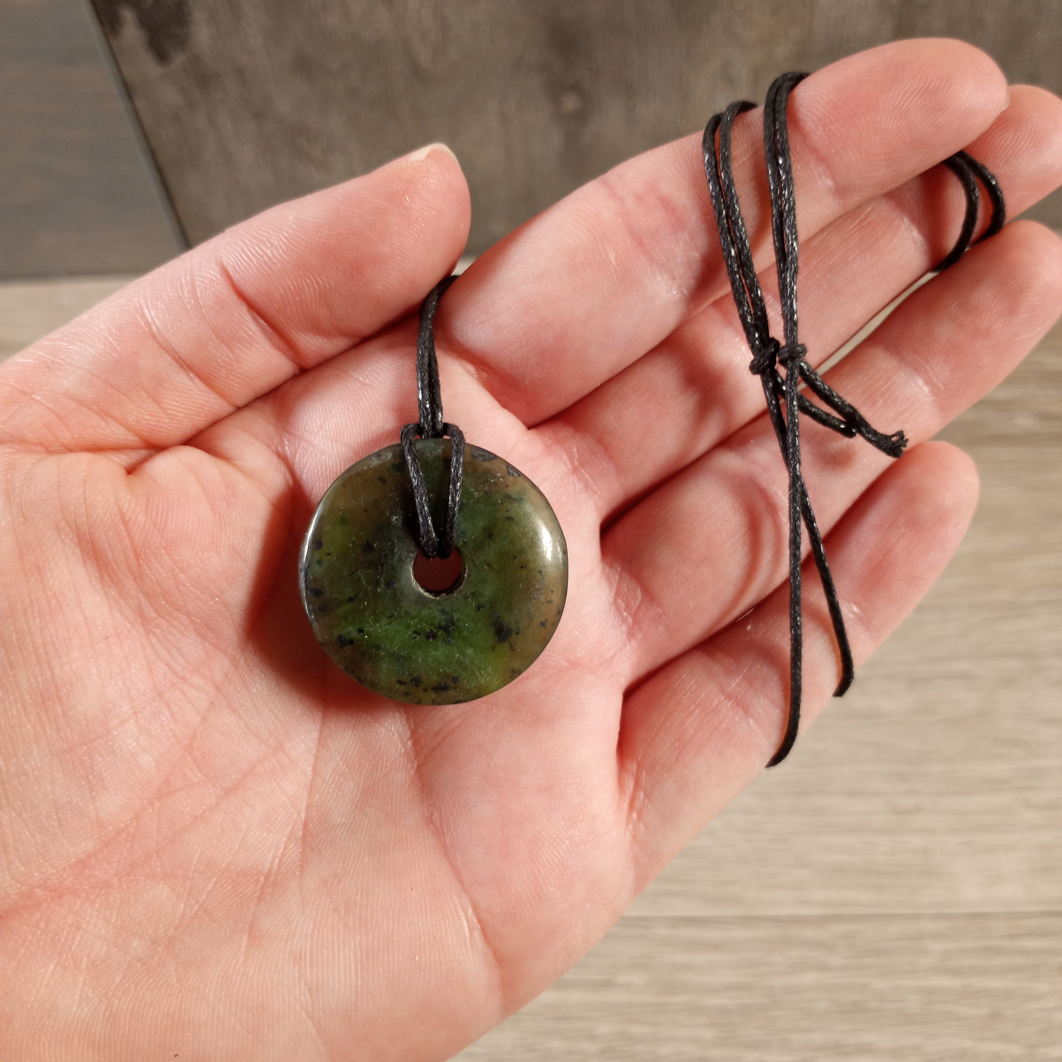 Nephrite Jade Adjustable cord handmade gemstone donut pendant jewelry