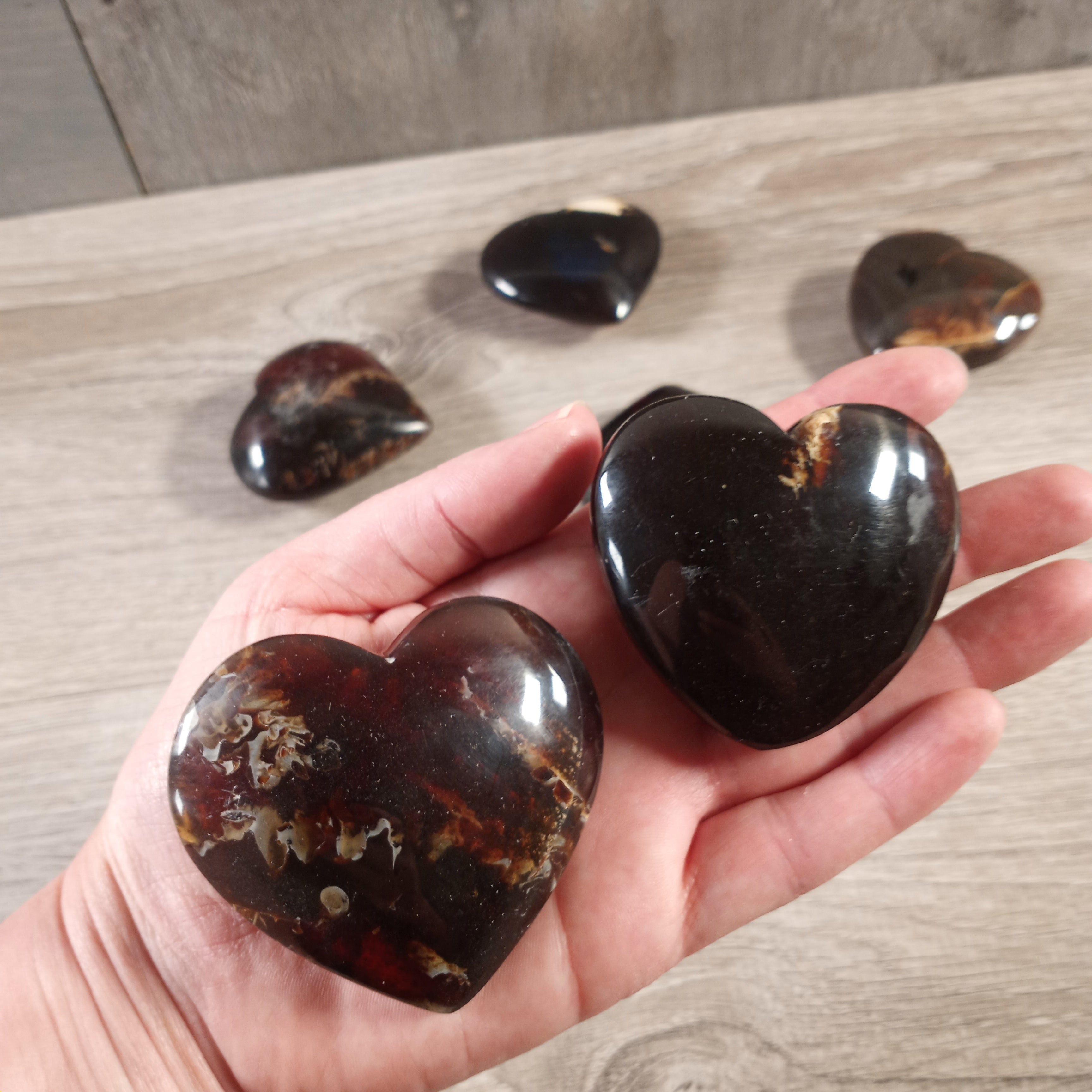 black amber large crystal hearts