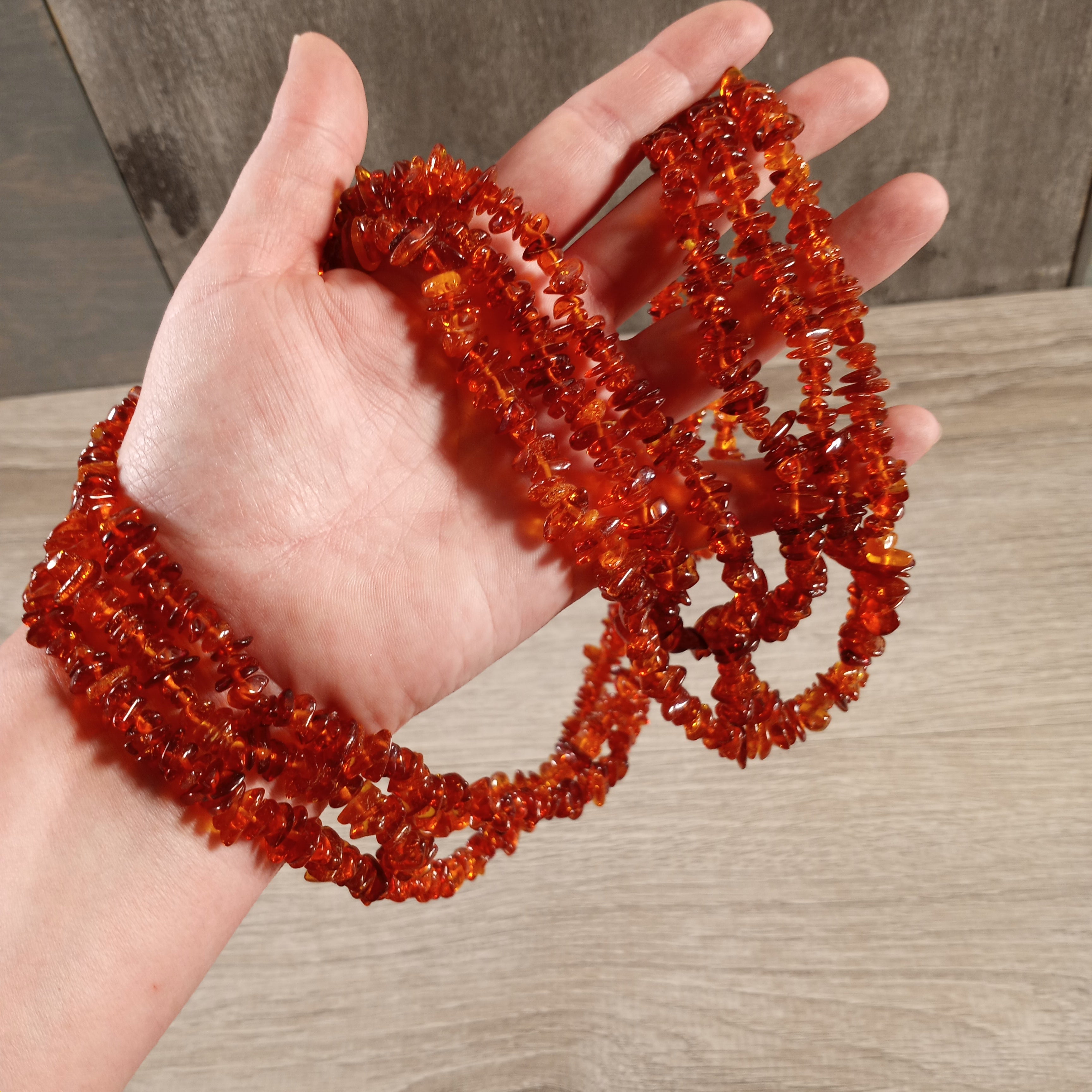 Authentic Baltic amber resin chip necklace for resale.
