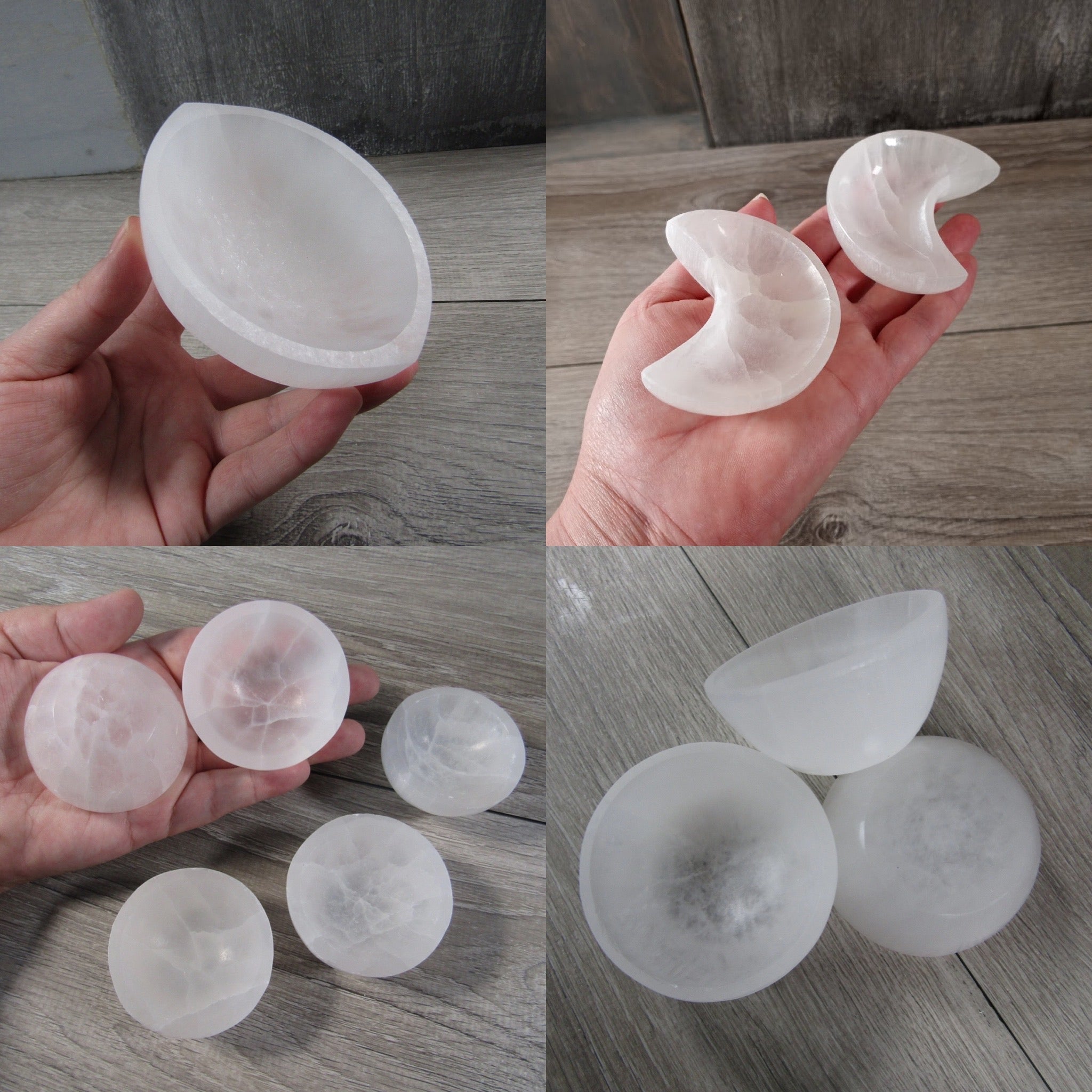 Hand-carved natural selenite in multiple shapes and sizes