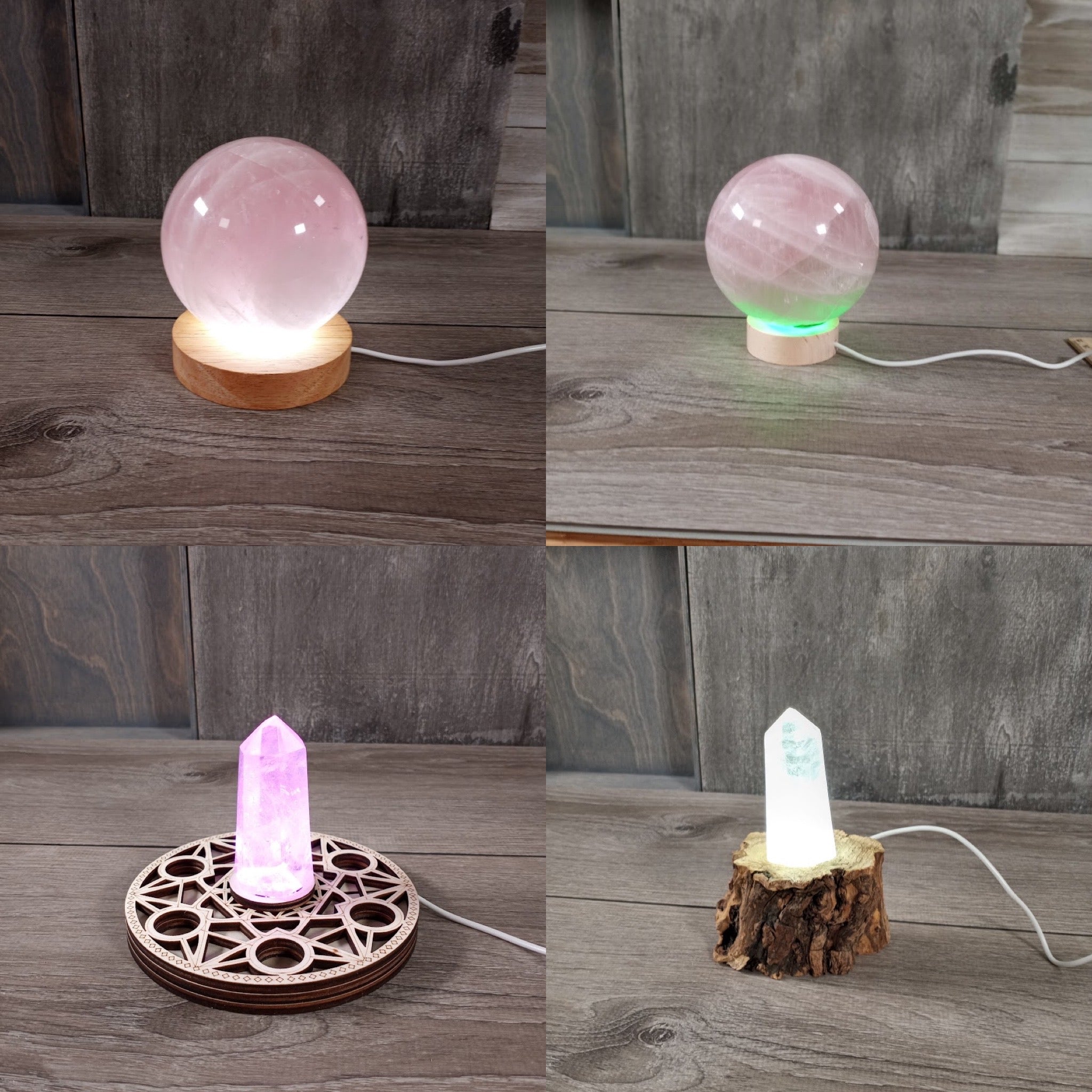 Assorted LED display stands for metaphysical retail shops