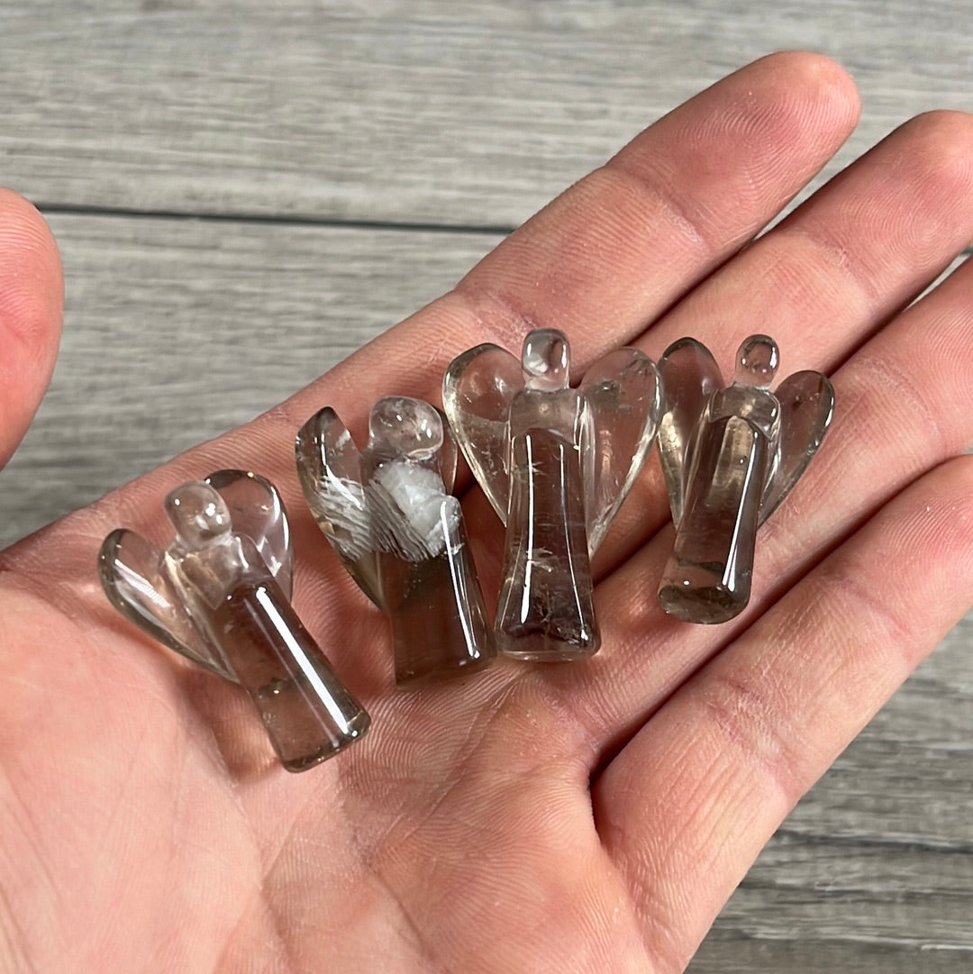 smoky quartz small gemstone angel figure for spiritual decor