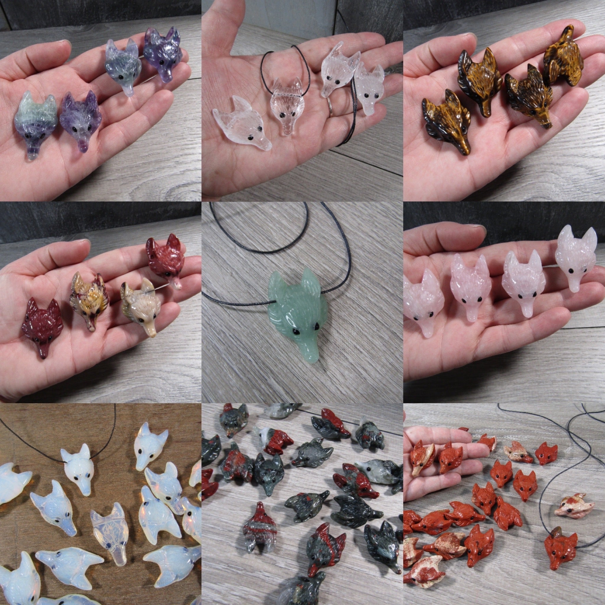 Nature-inspired fox head pendant in assorted gemstones