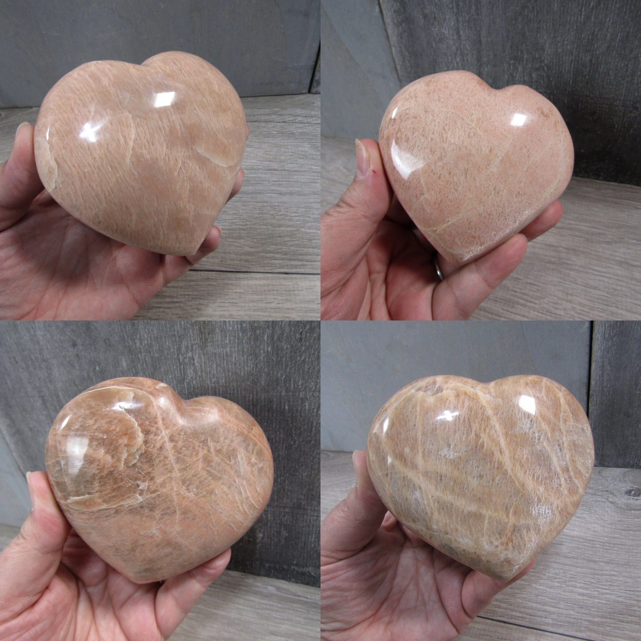 Assorted Large Peach Moonstone Heart Crystals for Display