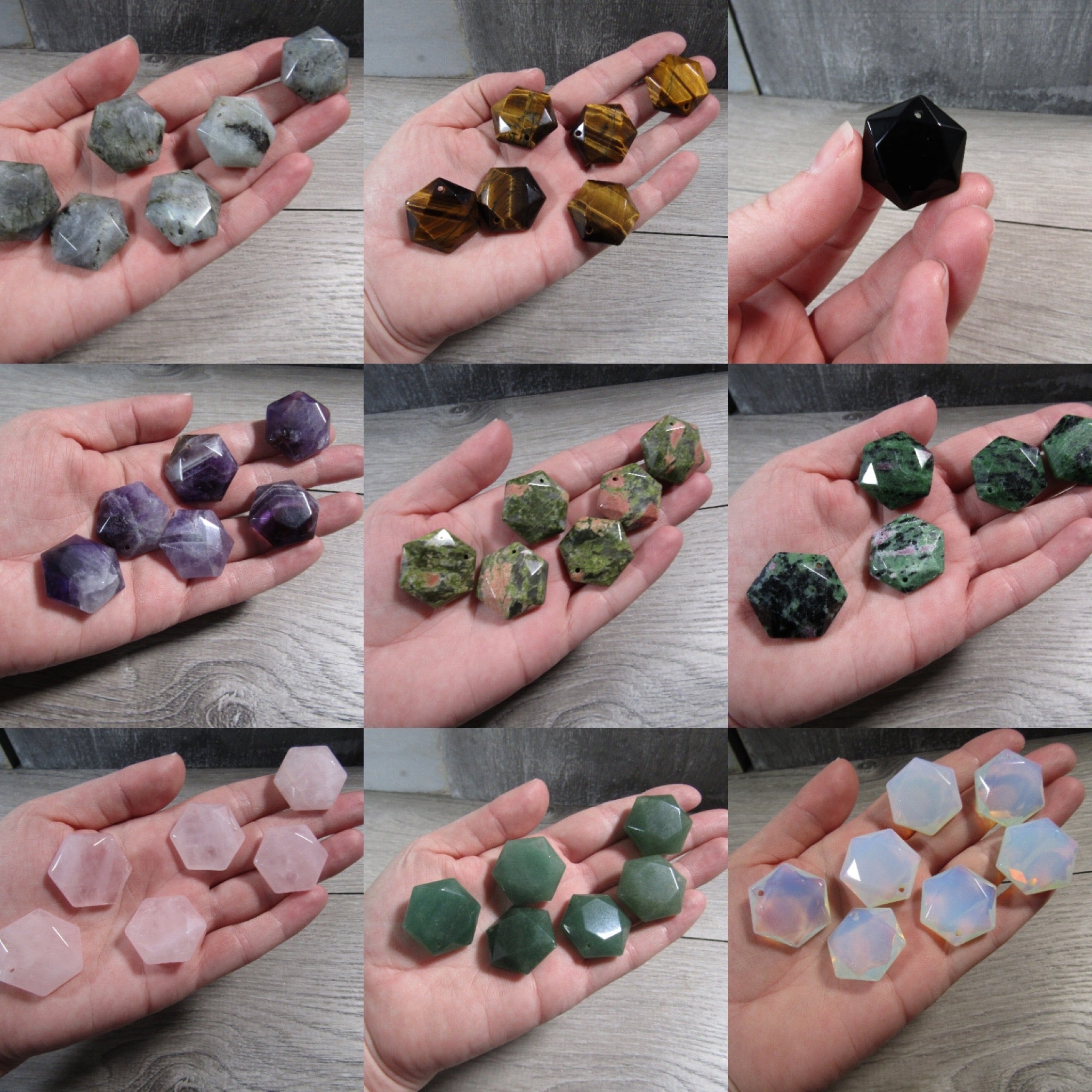 Assorted Star of David gemstone beads with hole for jewelry making