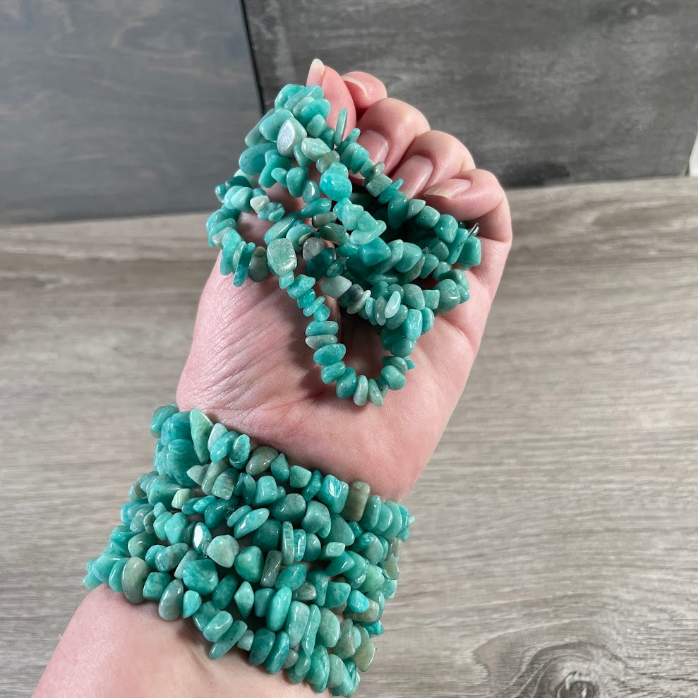 Wholesale Amazonite Chip Bracelet for Crystal Shops and Retailers