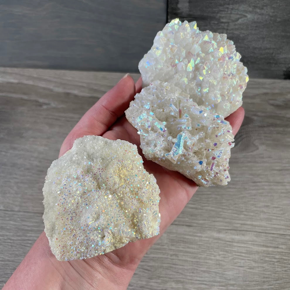 Bulk Angel Aura Quartz gemstone specimens for wholesale crystal inventory