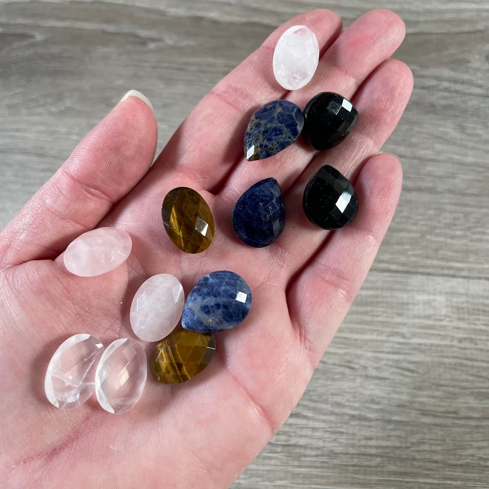 Small faceted oval and teardrop gemstone cabochons for wholesale jewelry making