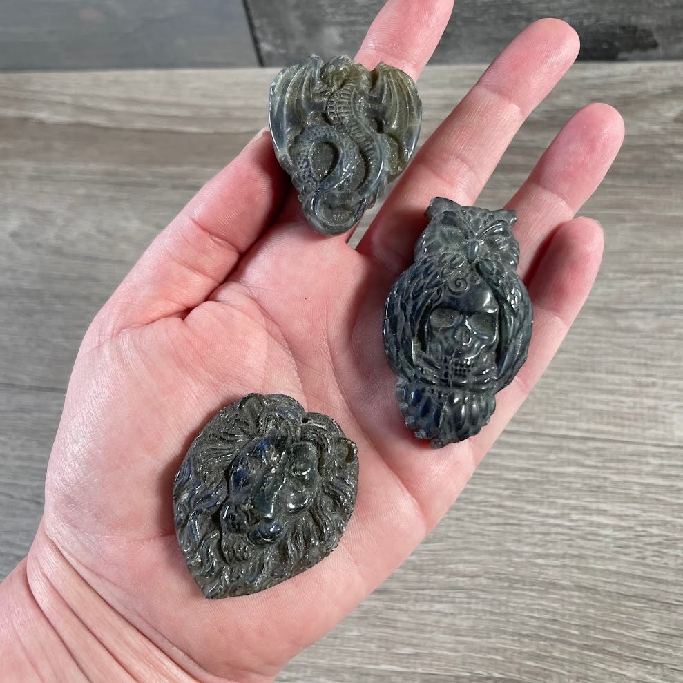 Wholesale gemstone figurines polished labradorite crystal carvings assortment
