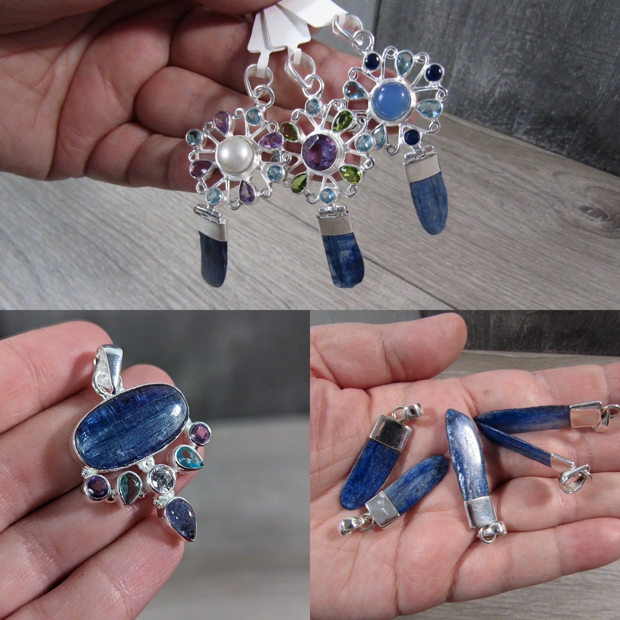 Assorted kyanite sterling silver pendants for wholesale crystal retailers