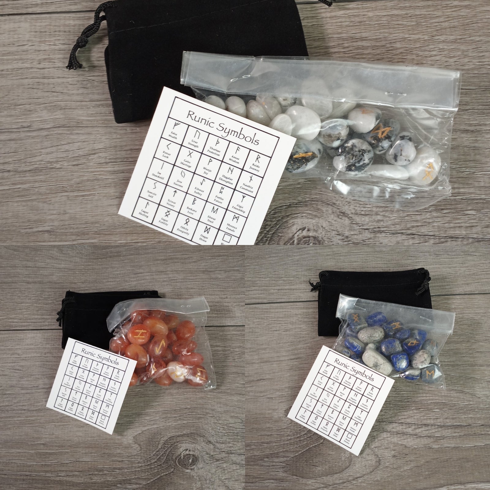 Assorted gemstone engraved rune stones kit - wholesale