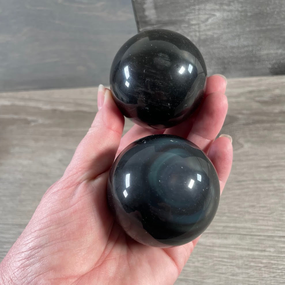 Tri-Flo Obsidian sphere for wholesale gemstone inventory and crystal displays