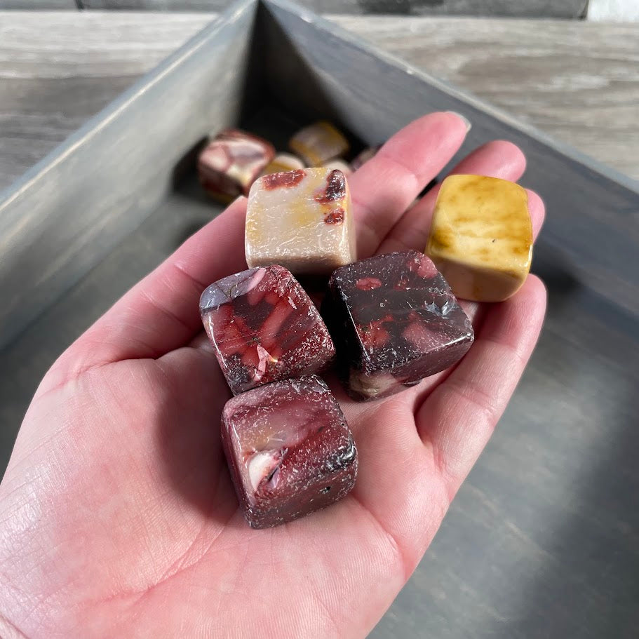 One pound lot of assorted Mookaite Jasper stones with earthy jasper patterns
