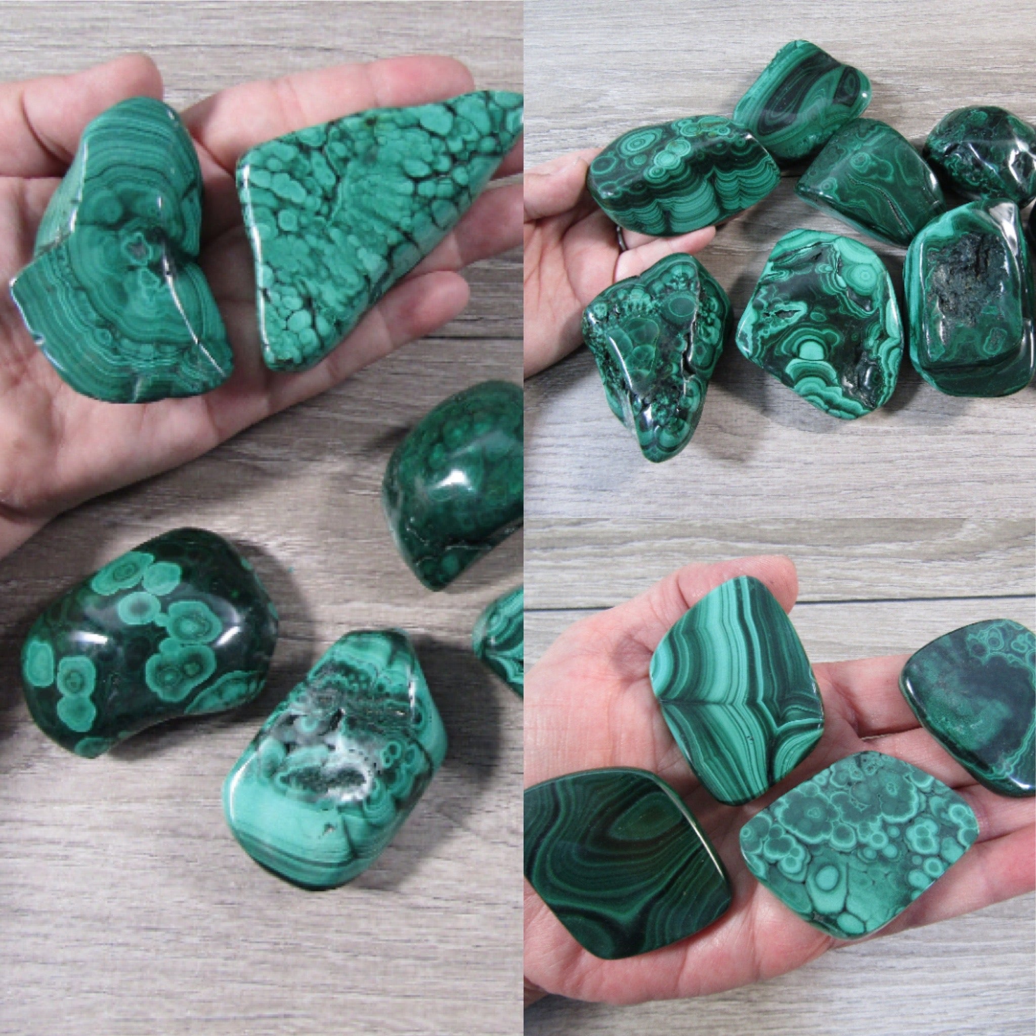 Large polished malachite free form crystal display piece for retail and metaphysical shop