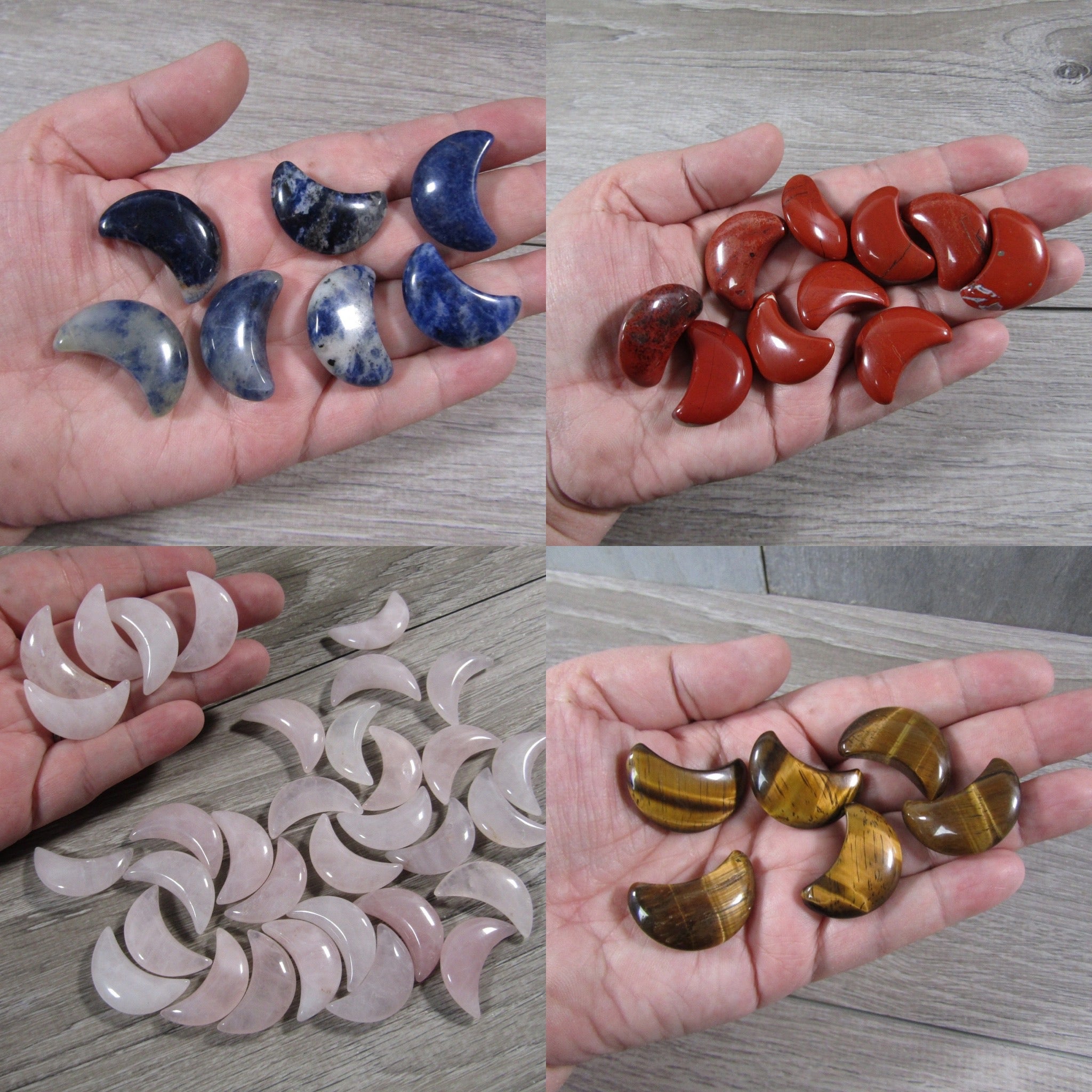 assorted gemstone crescent moon pocket charms in bulk