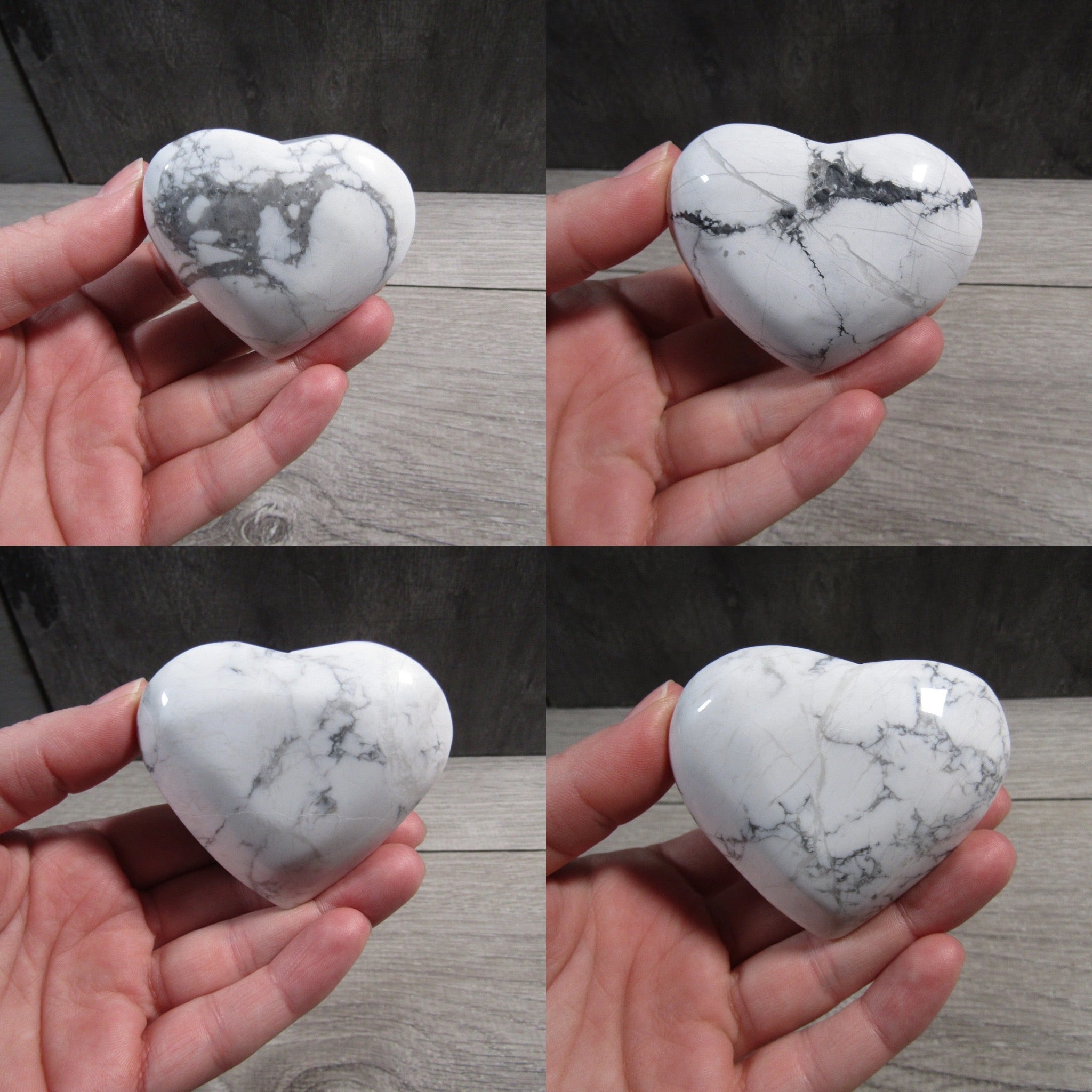 White and gray veined Howlite heart for metaphysical shops