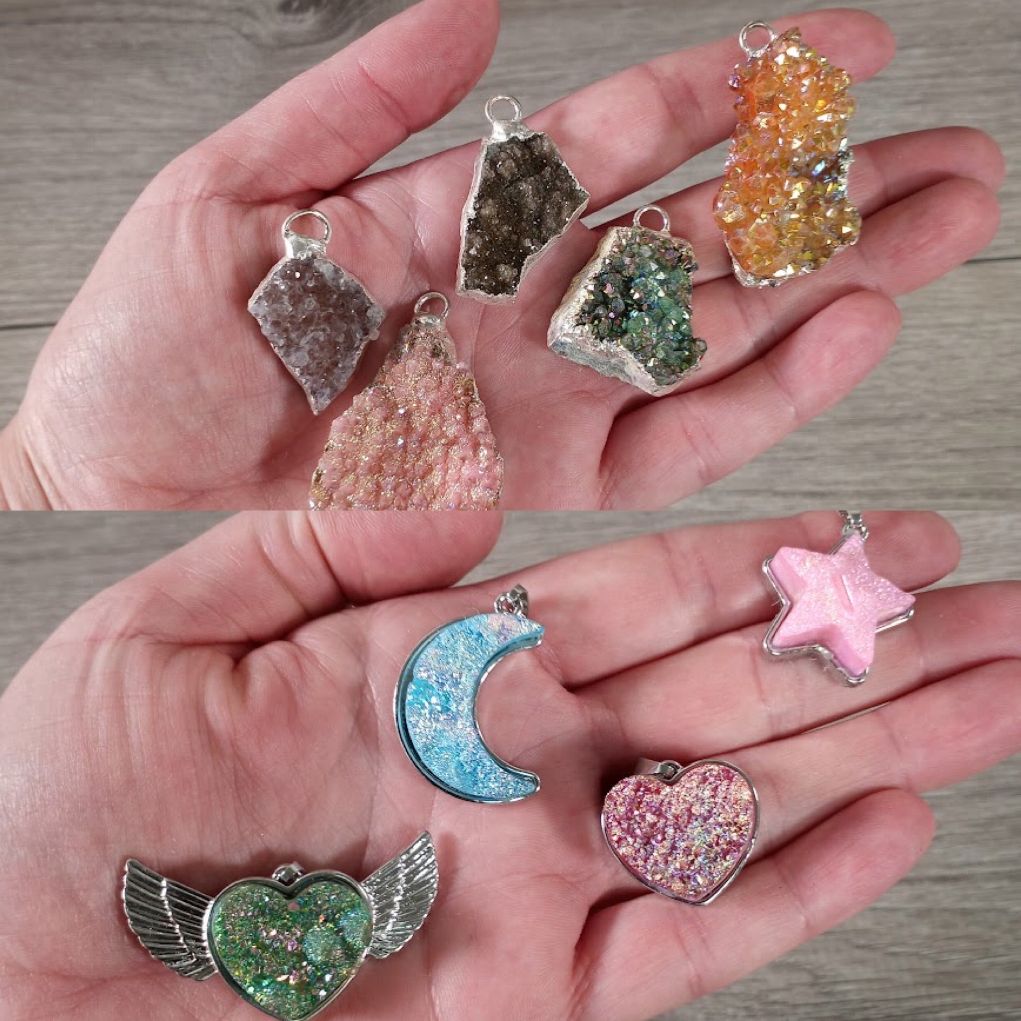Wholesale crystal aura pendants with shimmering finishes for spiritual jewelry