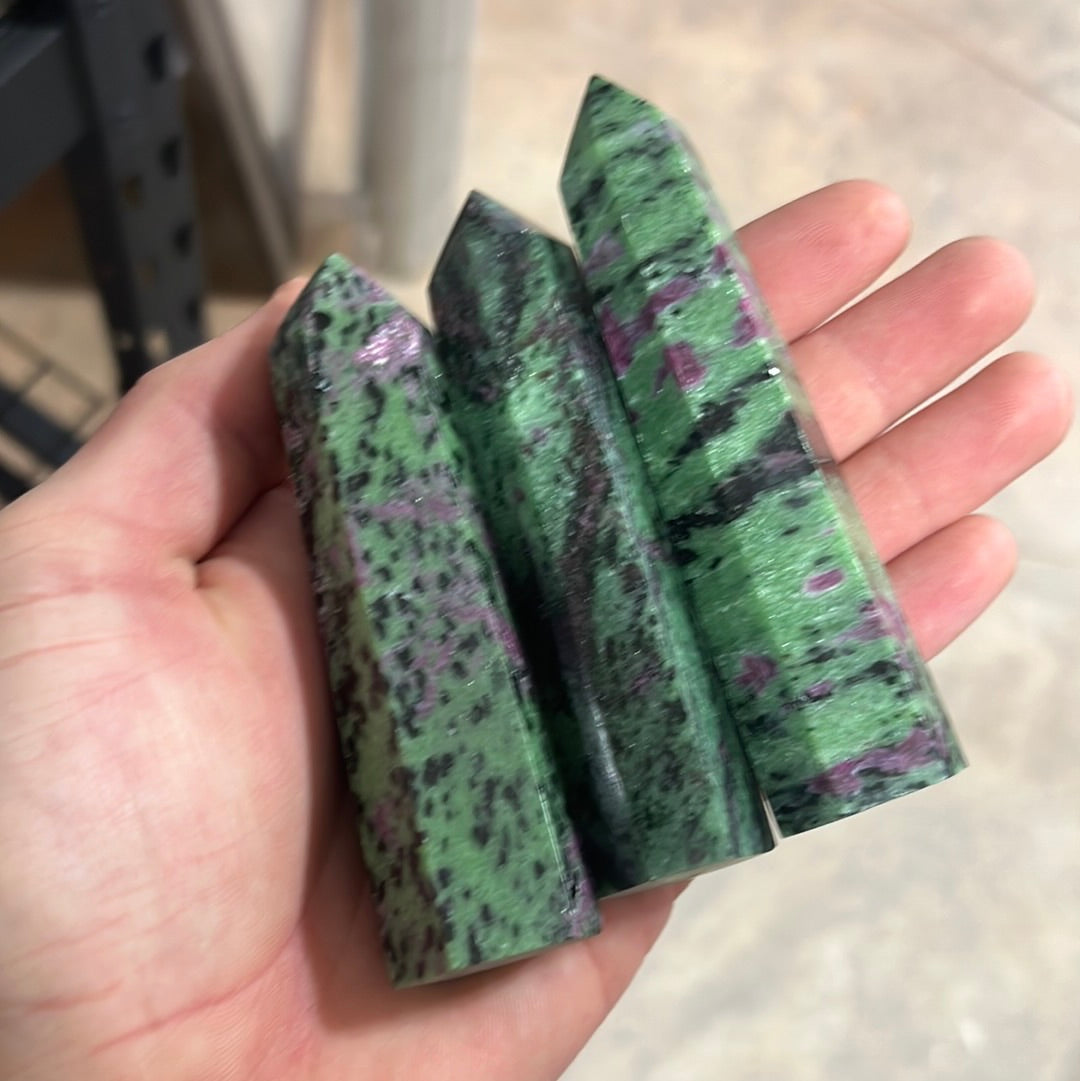 ruby fuschite obelisk towers polished and ready for resale