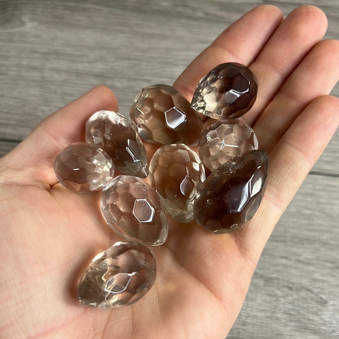 smoky quartz faceted crystal flame carvings for metaphysical and gift shops