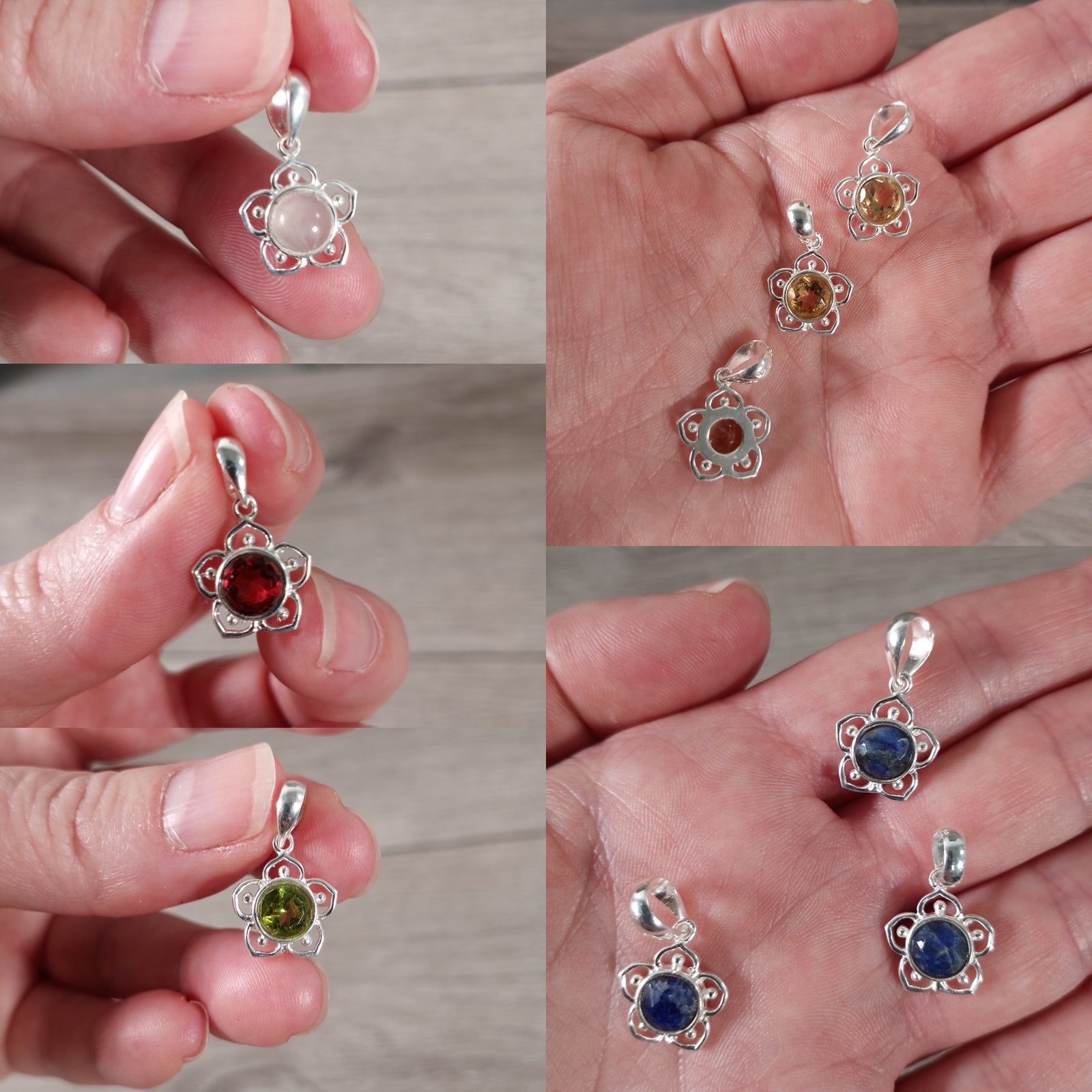 Sterling silver gemstone flower charm pendant for wholesale resale