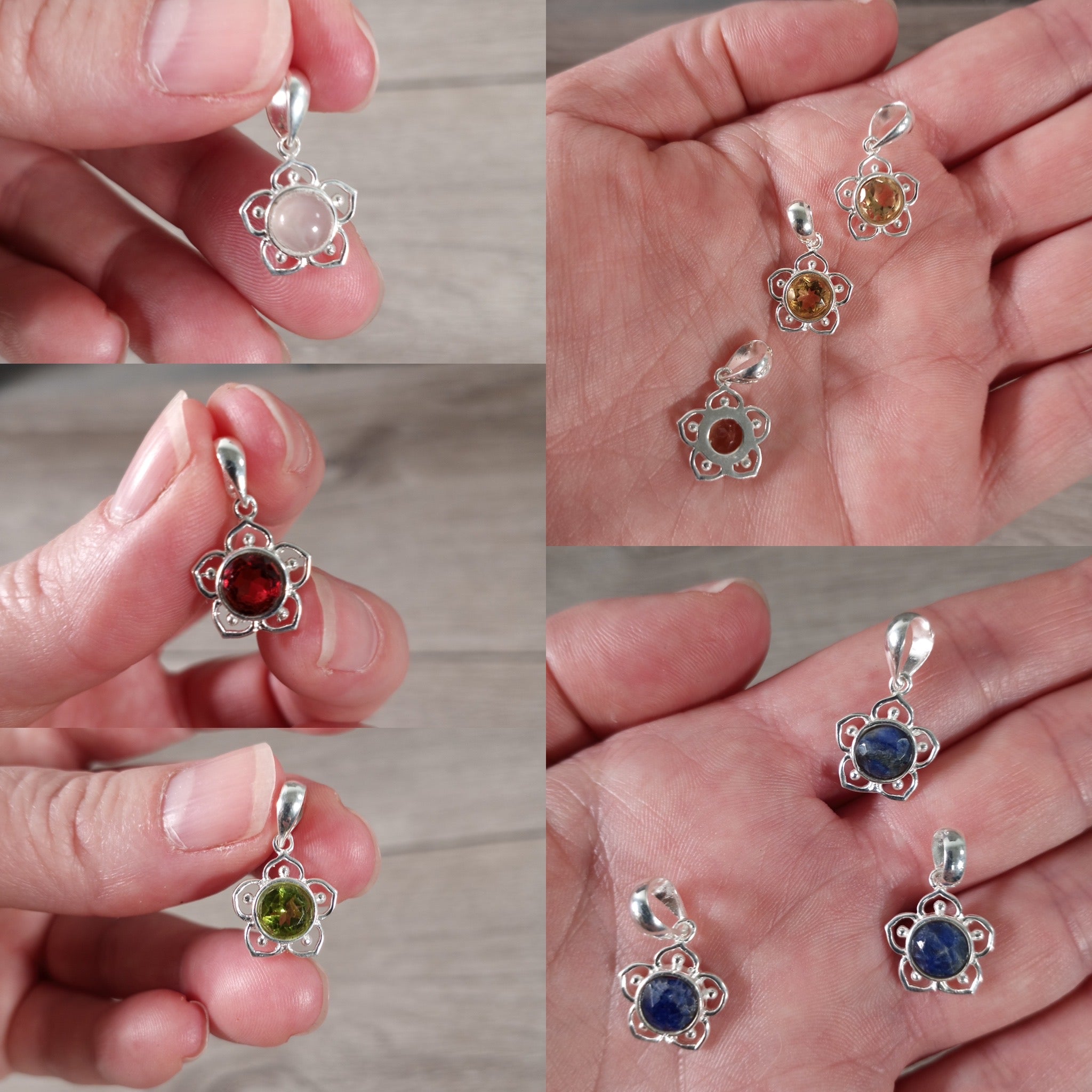 Sterling silver gemstone flower charm pendant for wholesale resale