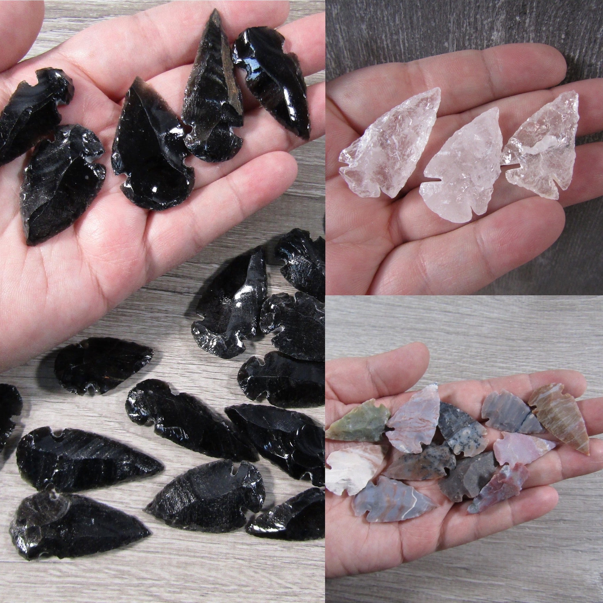 Assorted natural stone arrowheads for resale