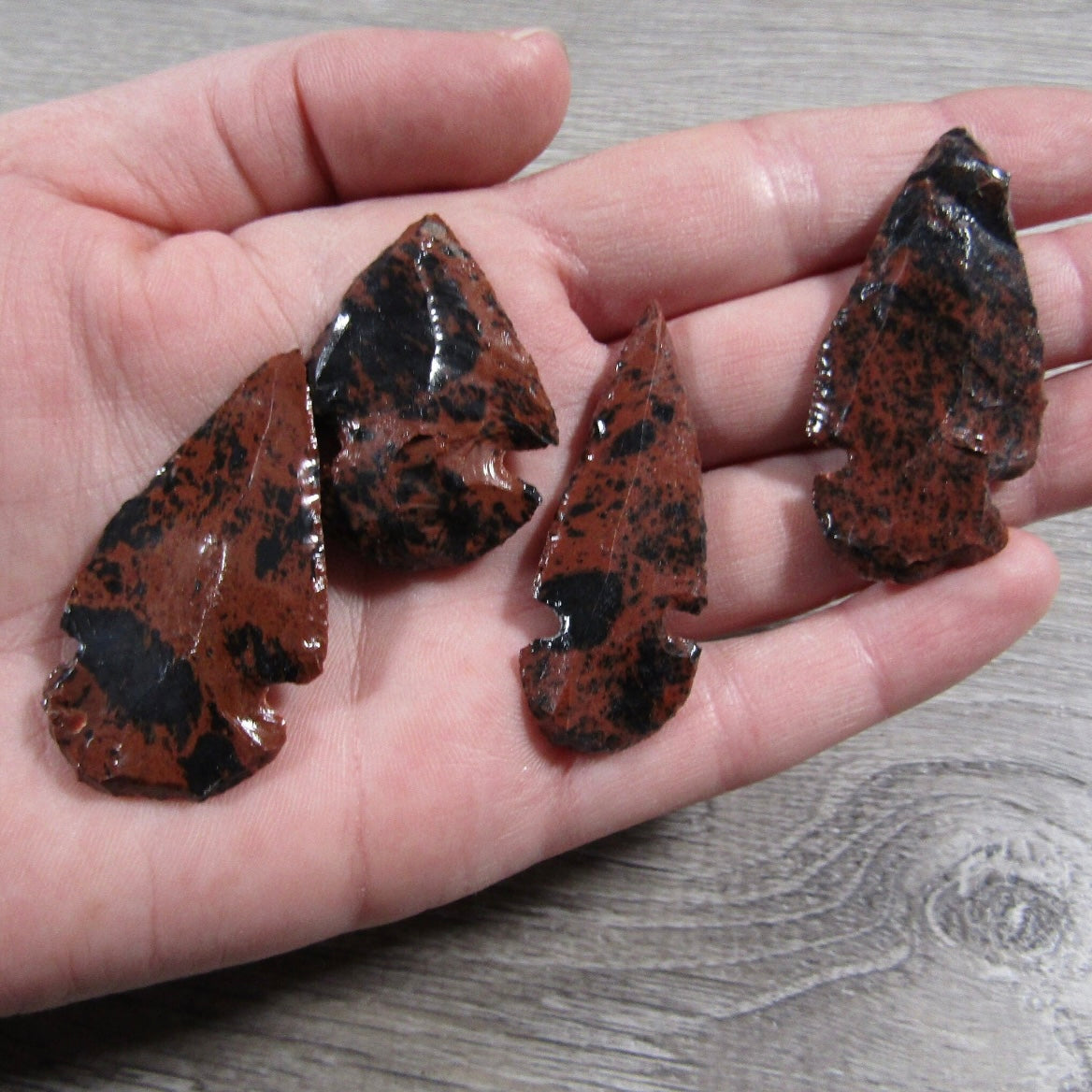 mahogany obsidian knapped arrowheads - bulk