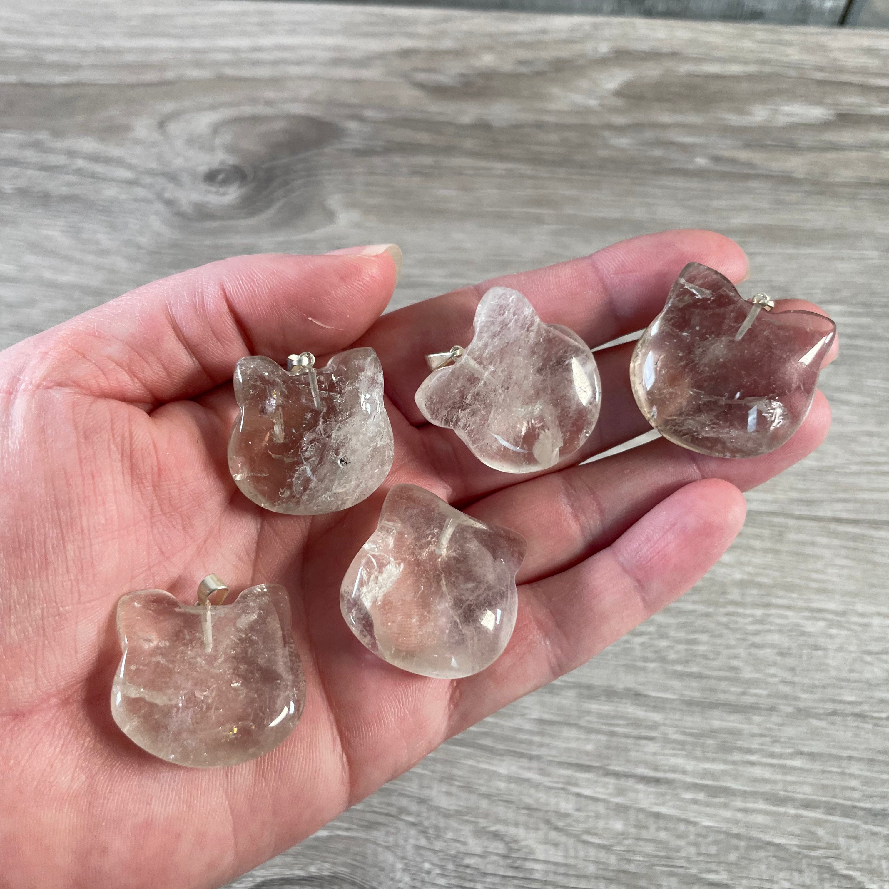 smoky quartz gemstone cat face pendants for gift shops