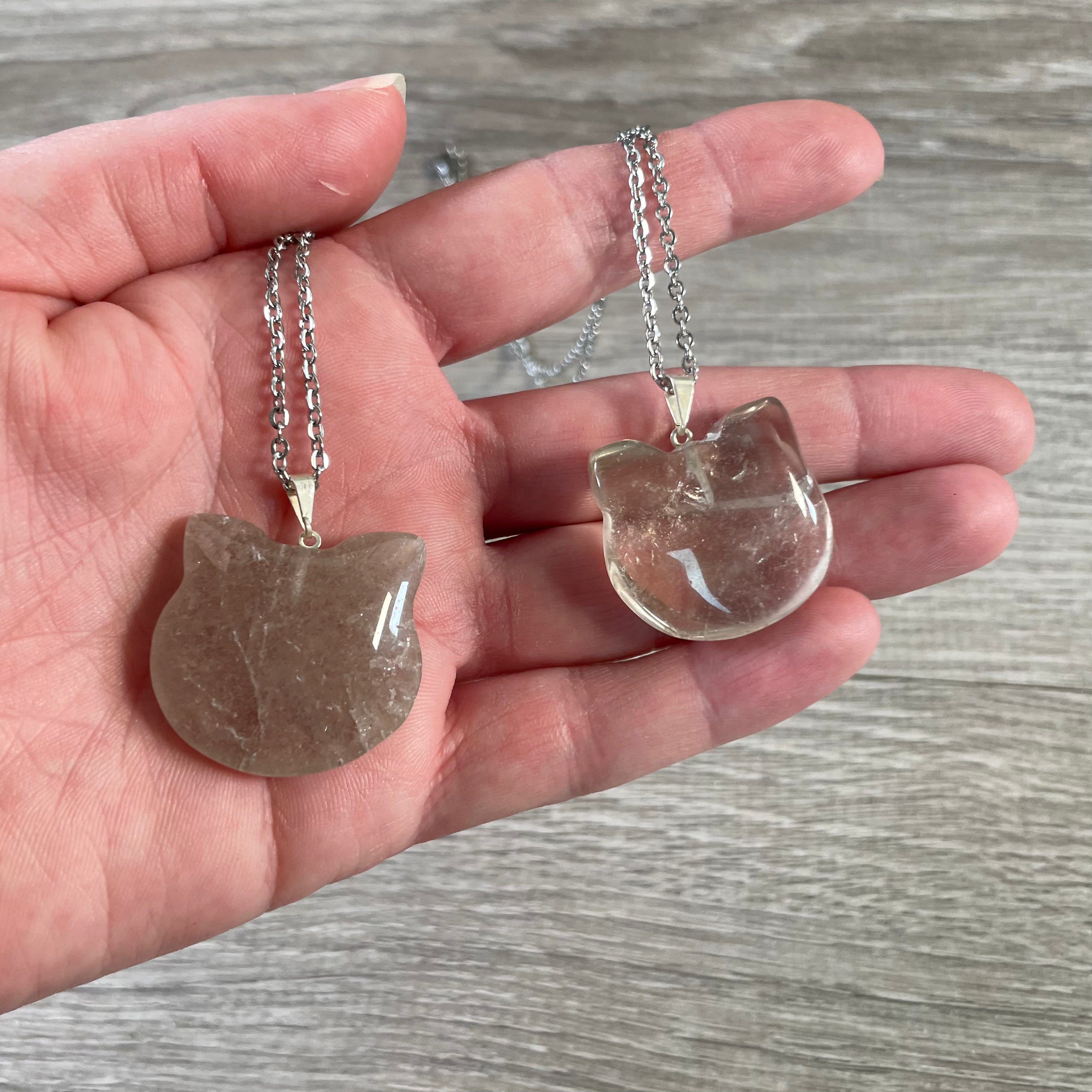 smoky quartz cat face pendants for metaphysical shops