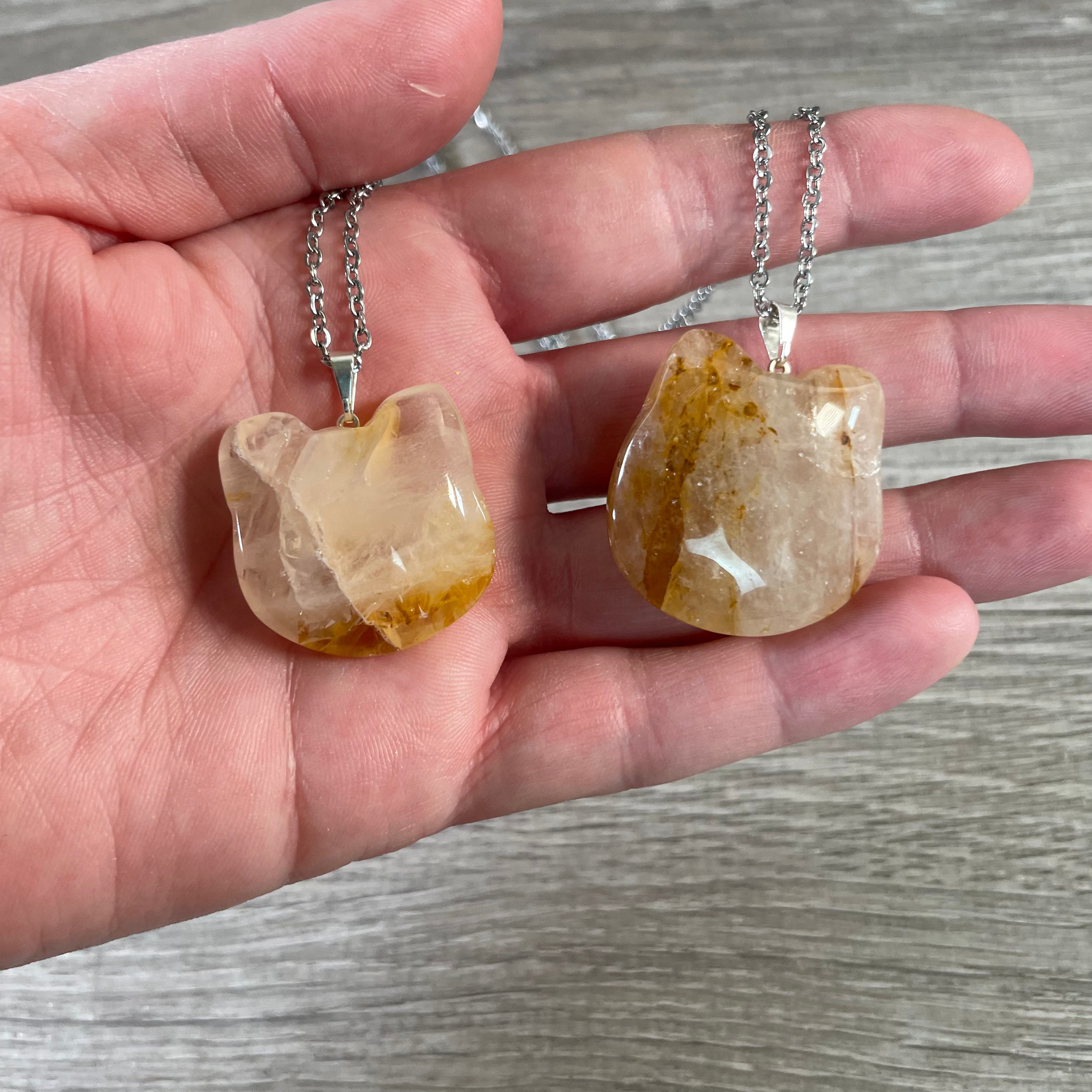 Golden quartz crystal cat face jewelry for resale