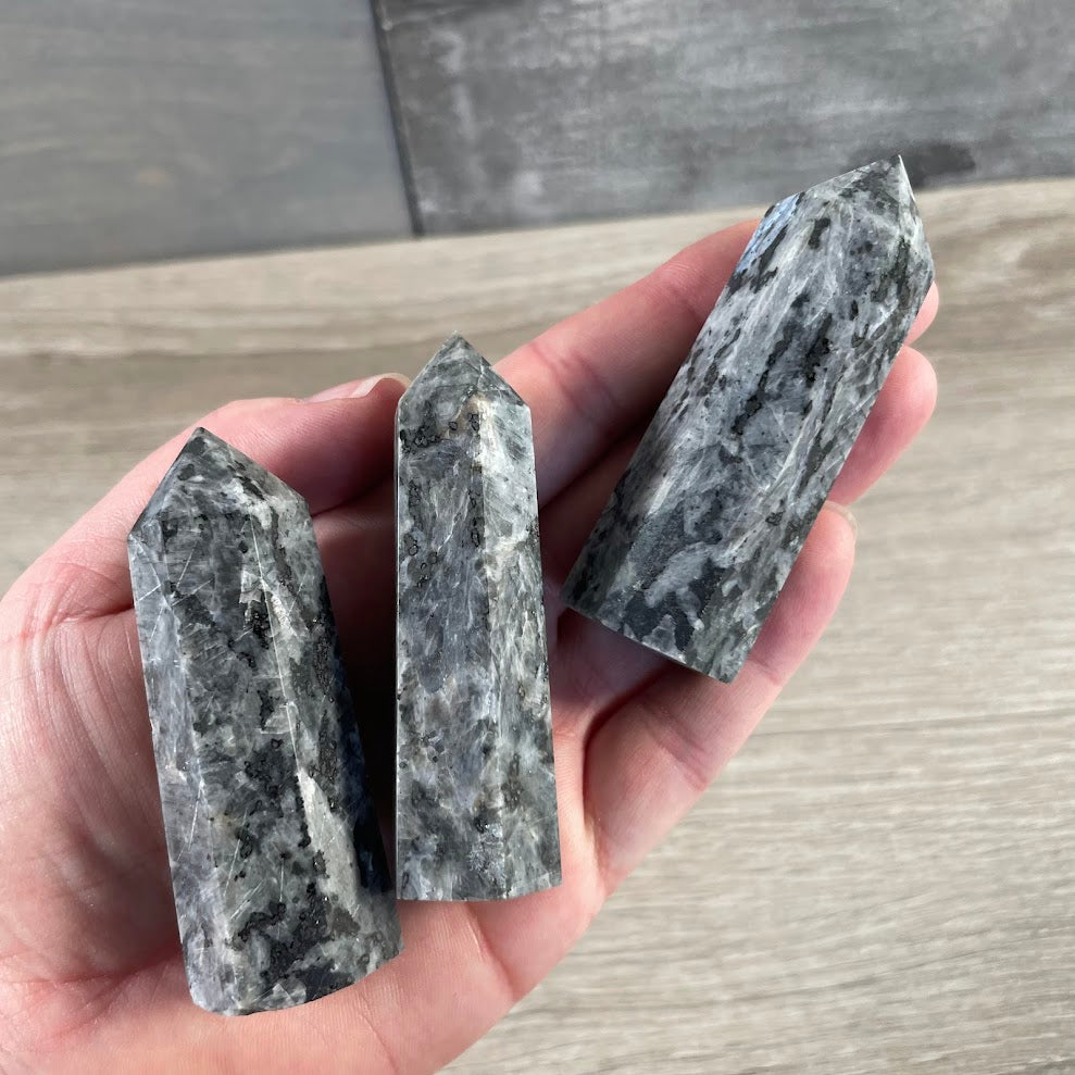 larvikite polished crystal obelisks for energy healing