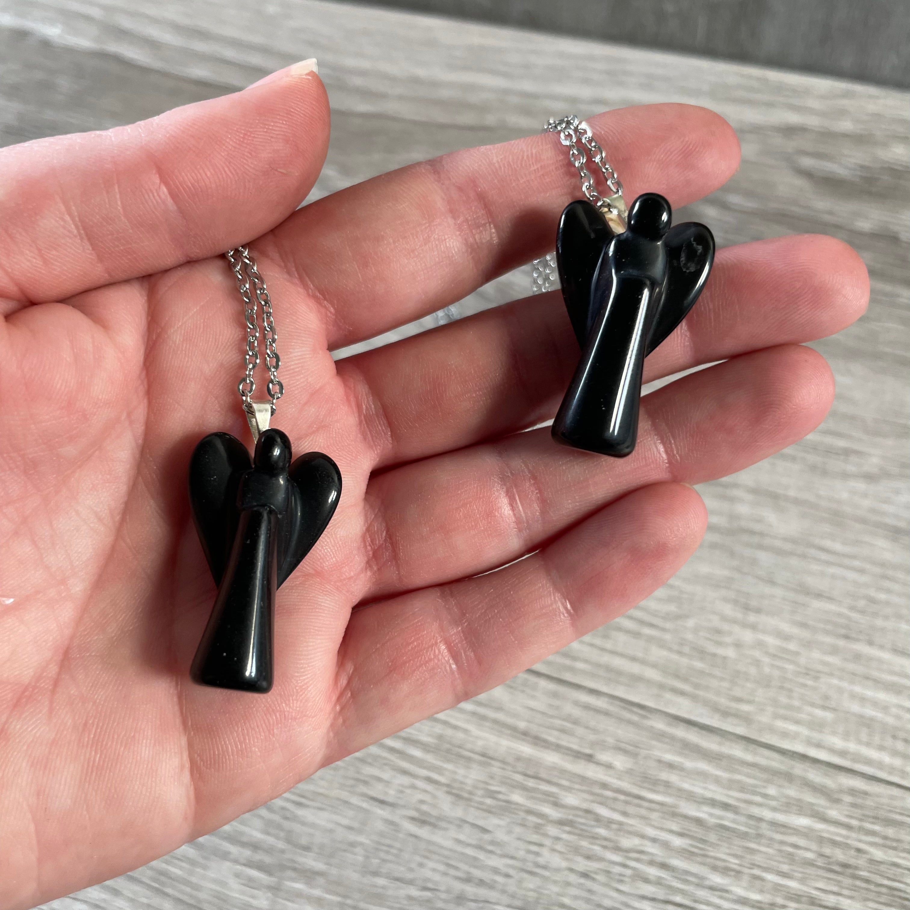 obsidian bulk gemstone angel necklaces for resale