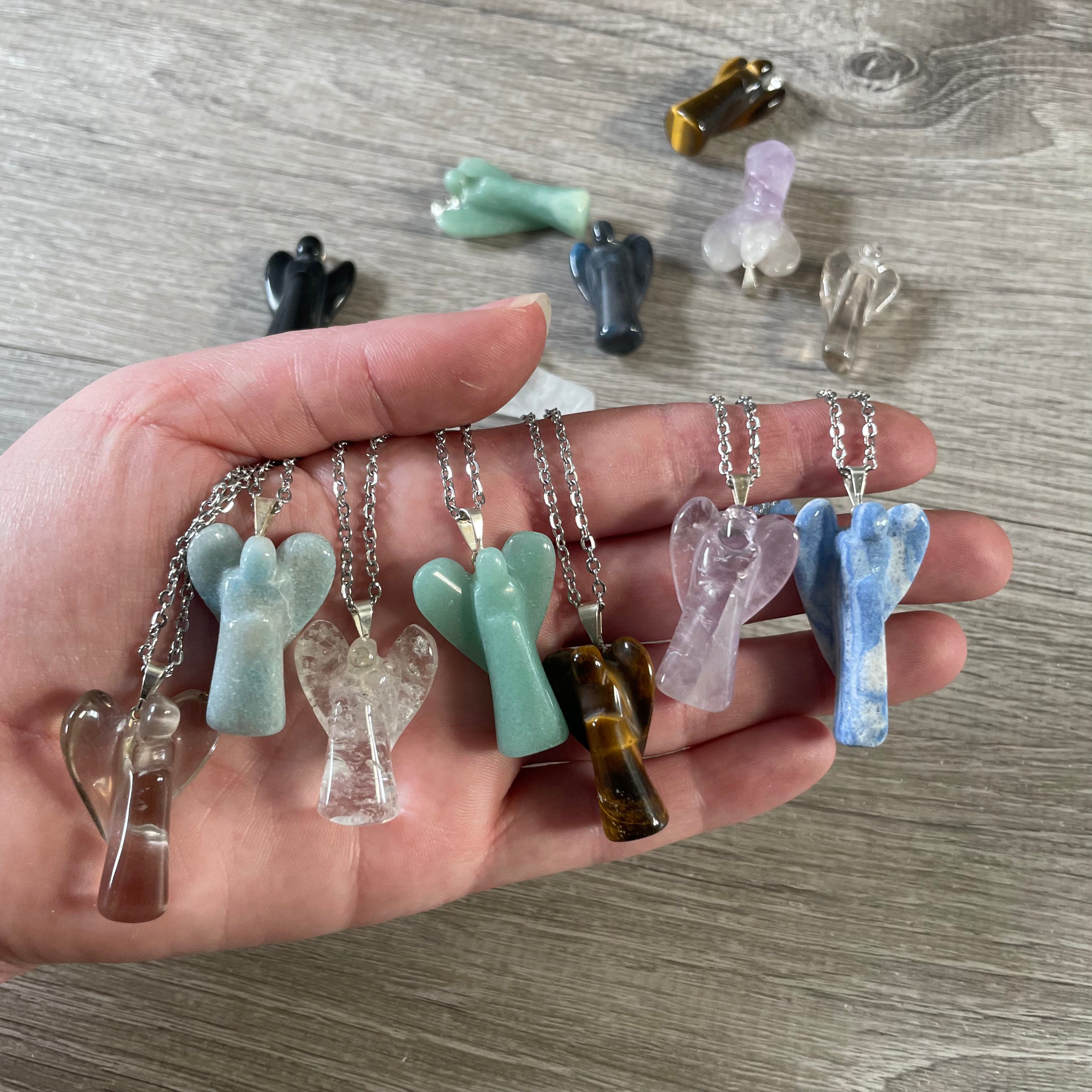 assorted gemstone angel pendant necklaces, wholesale