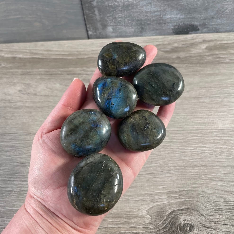 Wholesale Labradorite Palm Stones Bulk Display