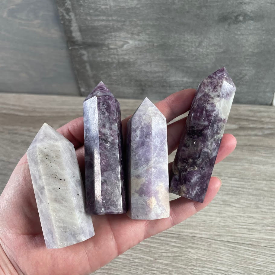 lepidolite bulk gemstone tower points retail display crystals