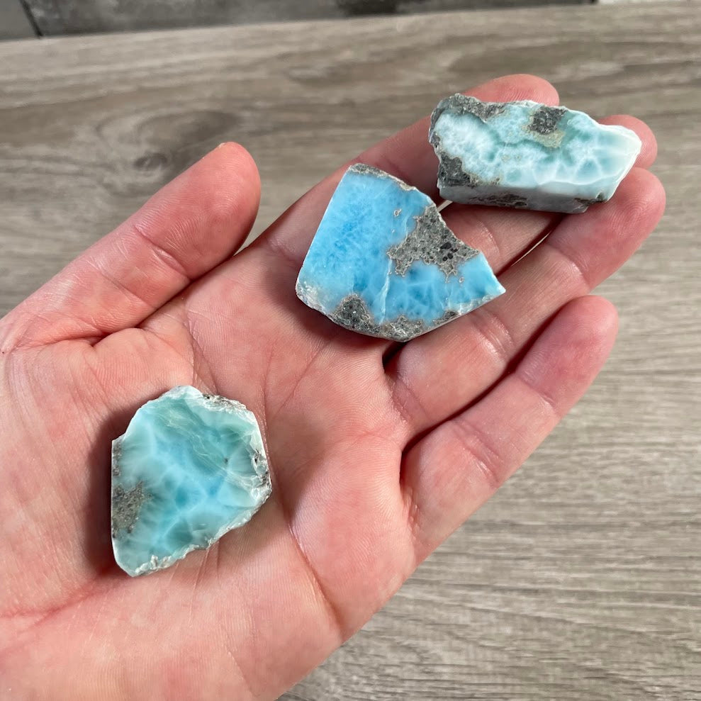 Natural Larimar stone slab with blue Caribbean color patterns