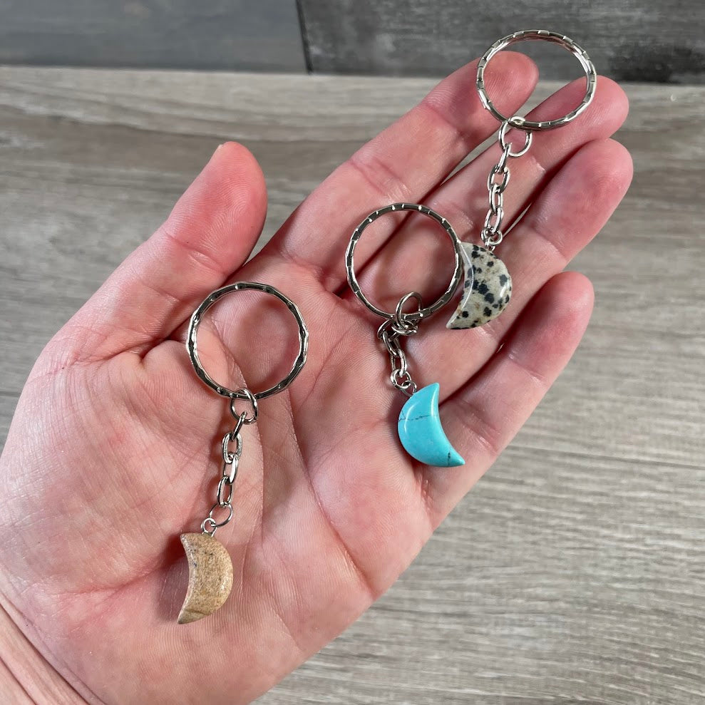 Crystal Moon Keychains – Assorted Gemstone Collection