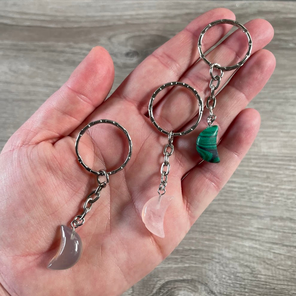 Crystal Moon Keychains – Assorted Gemstone Collection