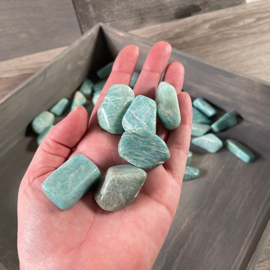 blue green amazonite tumbled crystals bulk for retailers