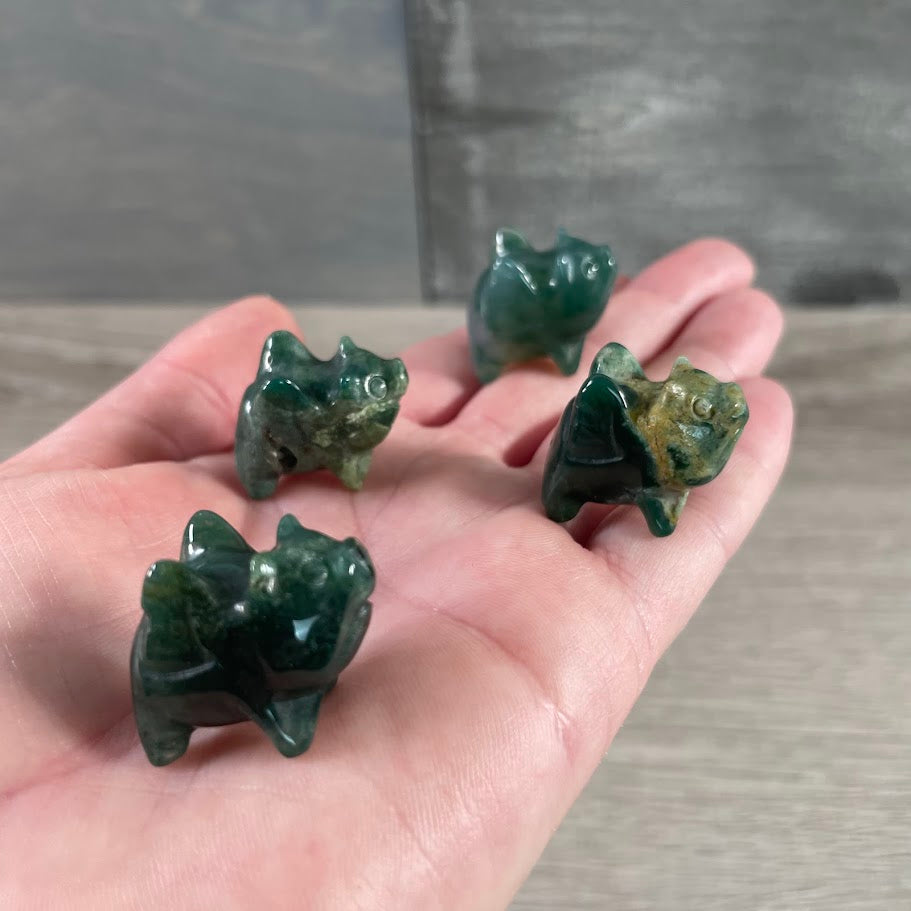 moss agate carved gemstone flying pig for bulk orders