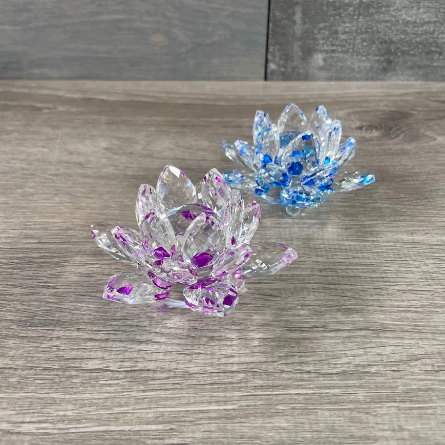 Crystal lotus flower made from leaded glass, ideal for metaphysical store displays