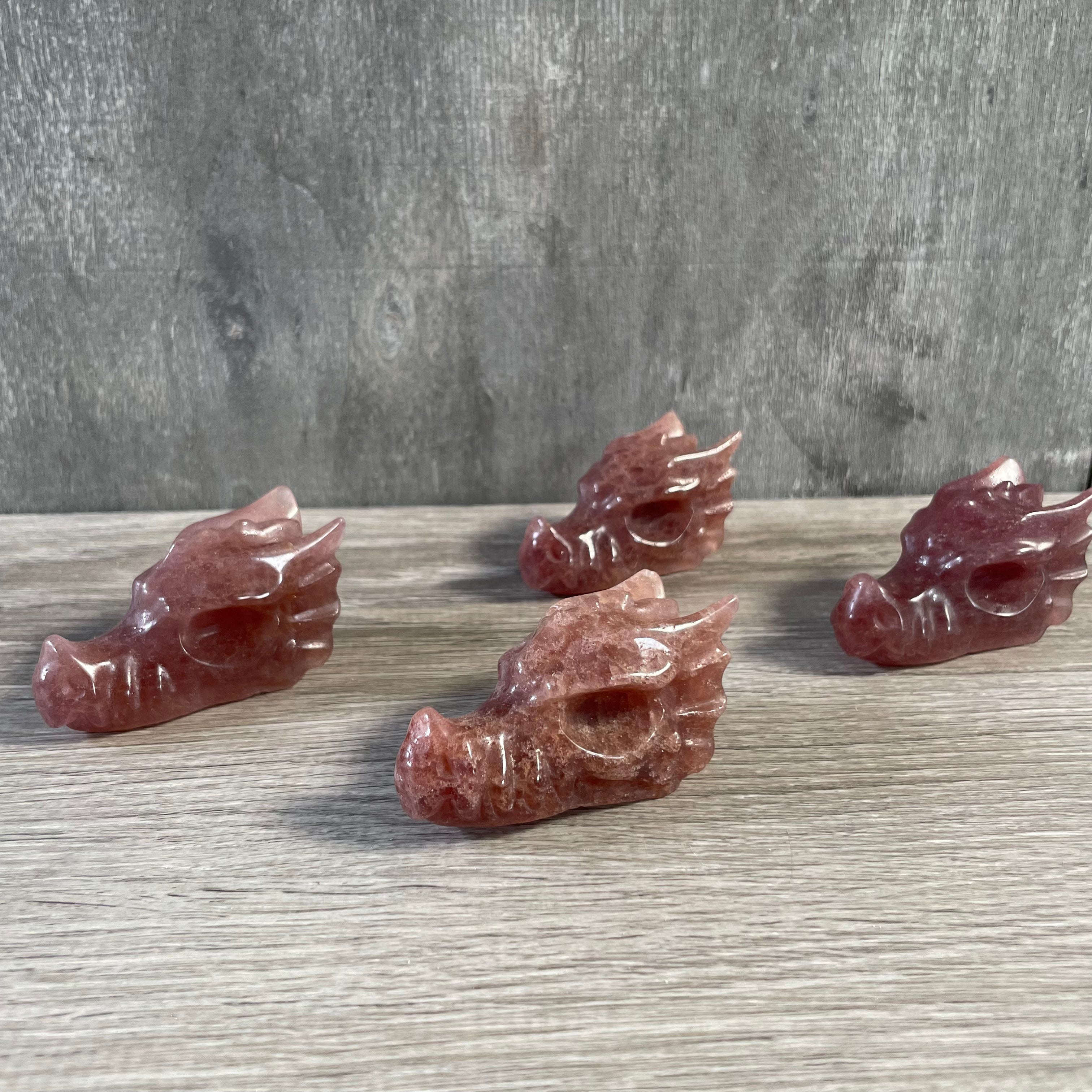 Strawberry quartz carved gemstone dragon skull crystal carving bulk