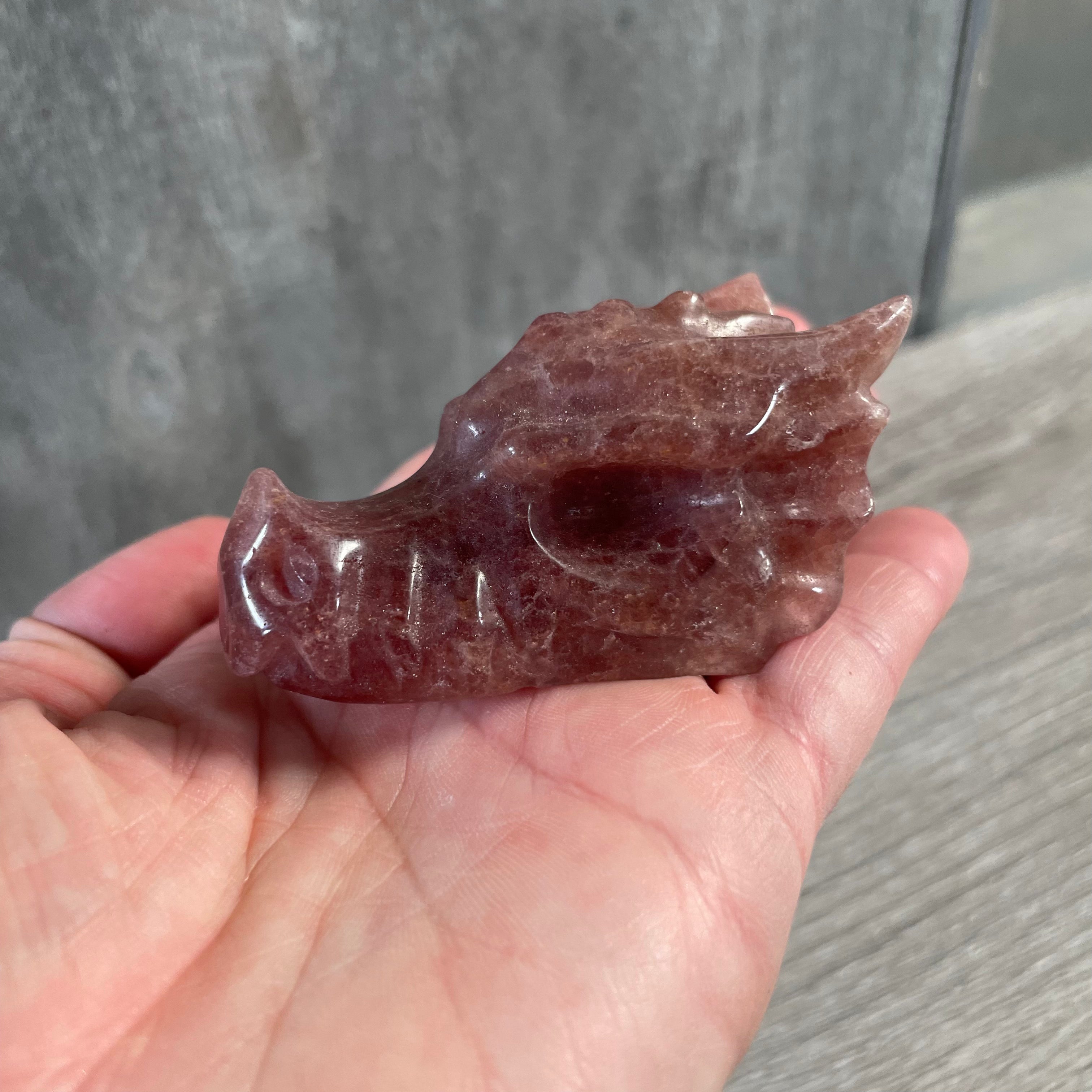 Strawberry Quartz crystal dragon skull for retailers