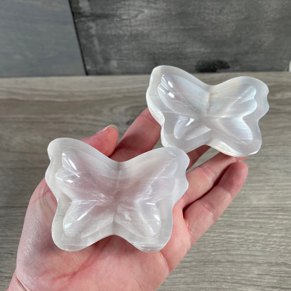 Butterfly shaped Moroccan selenite crystal charging bowl bulk