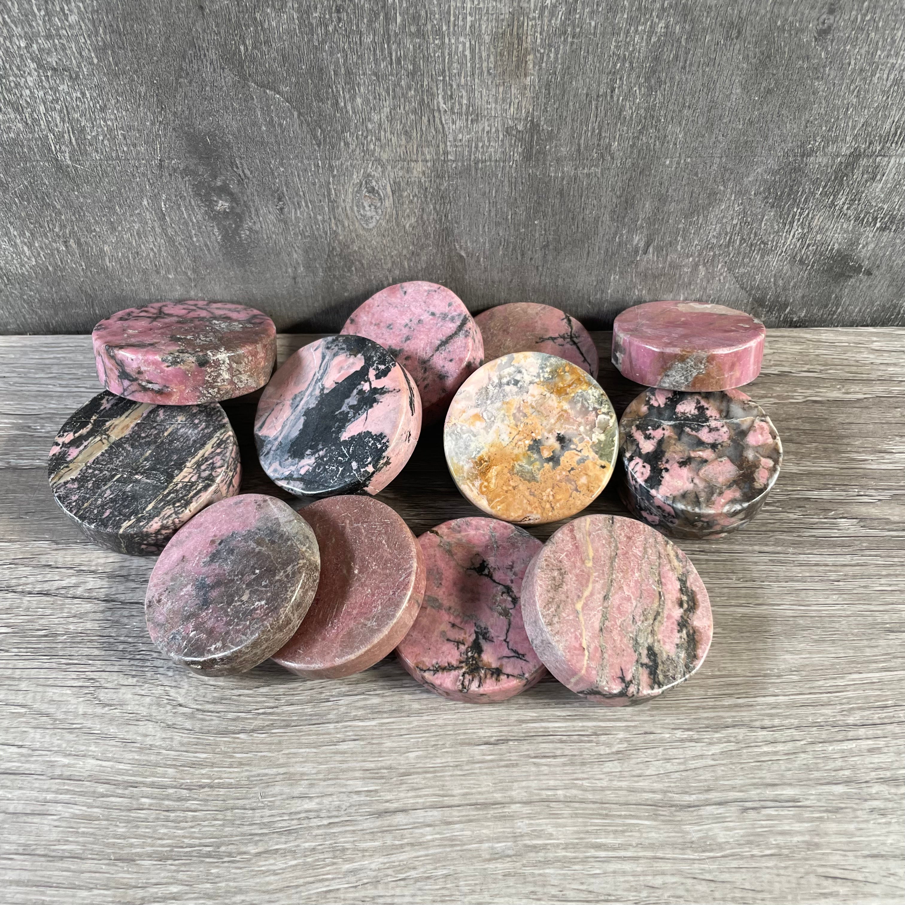 rhodonite 2 inch gemstone disk bulk