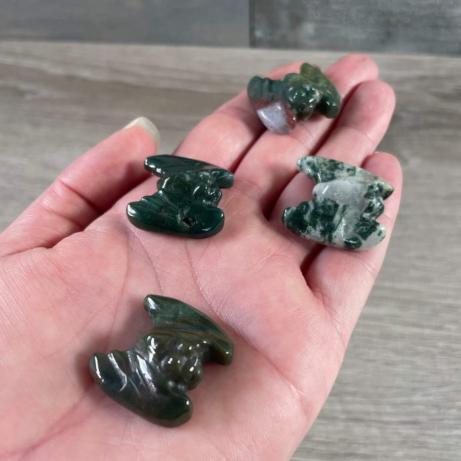 moss agate carved bat gemstone figurines bulk wholesale for retailers