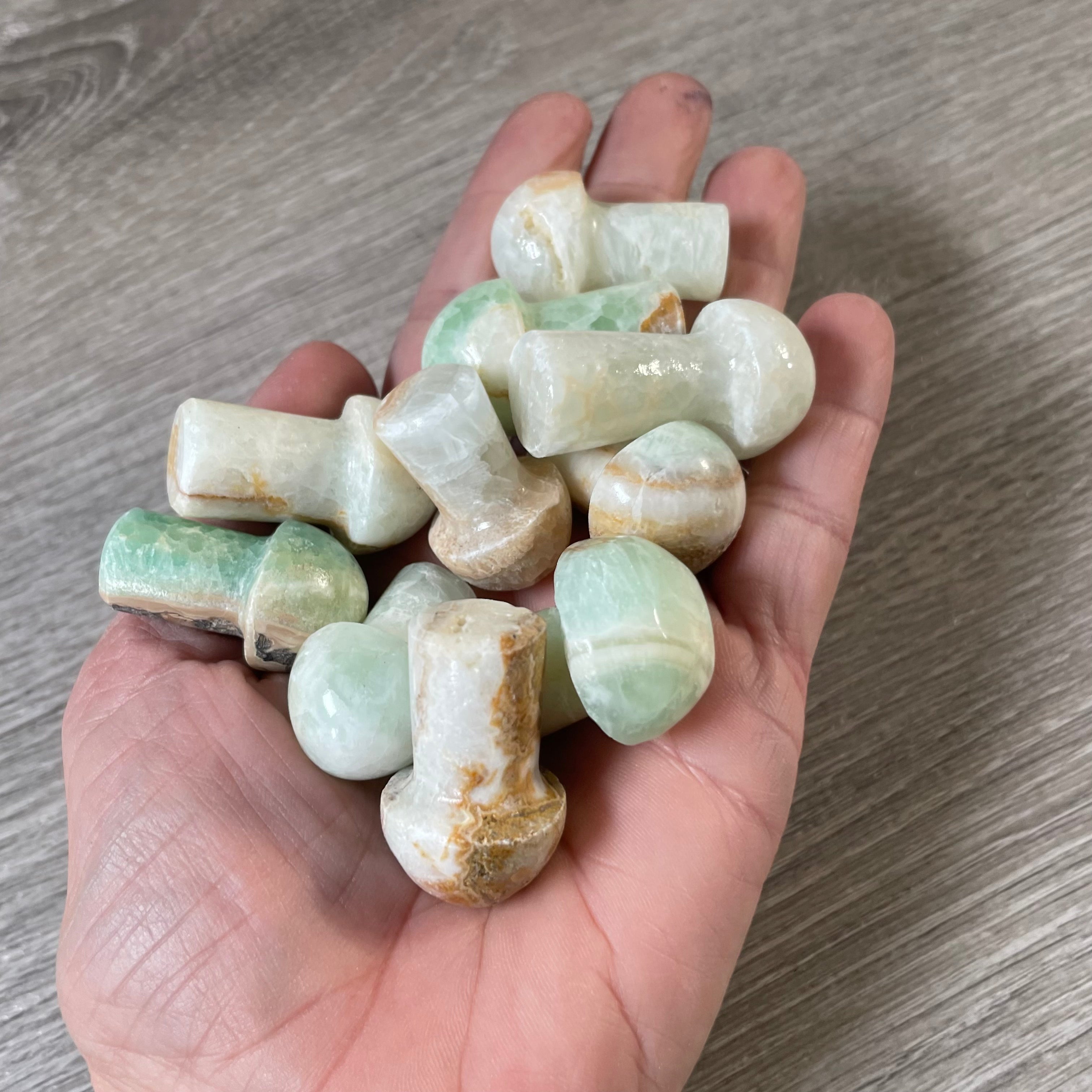 blue calcite Hand-carved gemstone mushroom figurines for retail