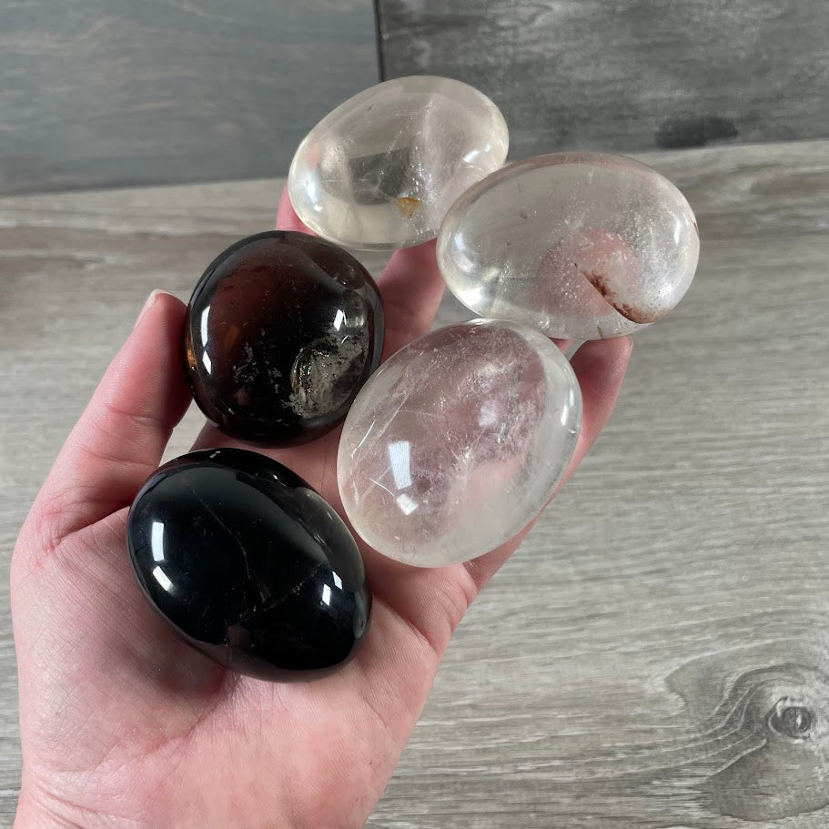 smoky quartz polished gemstone palm stones